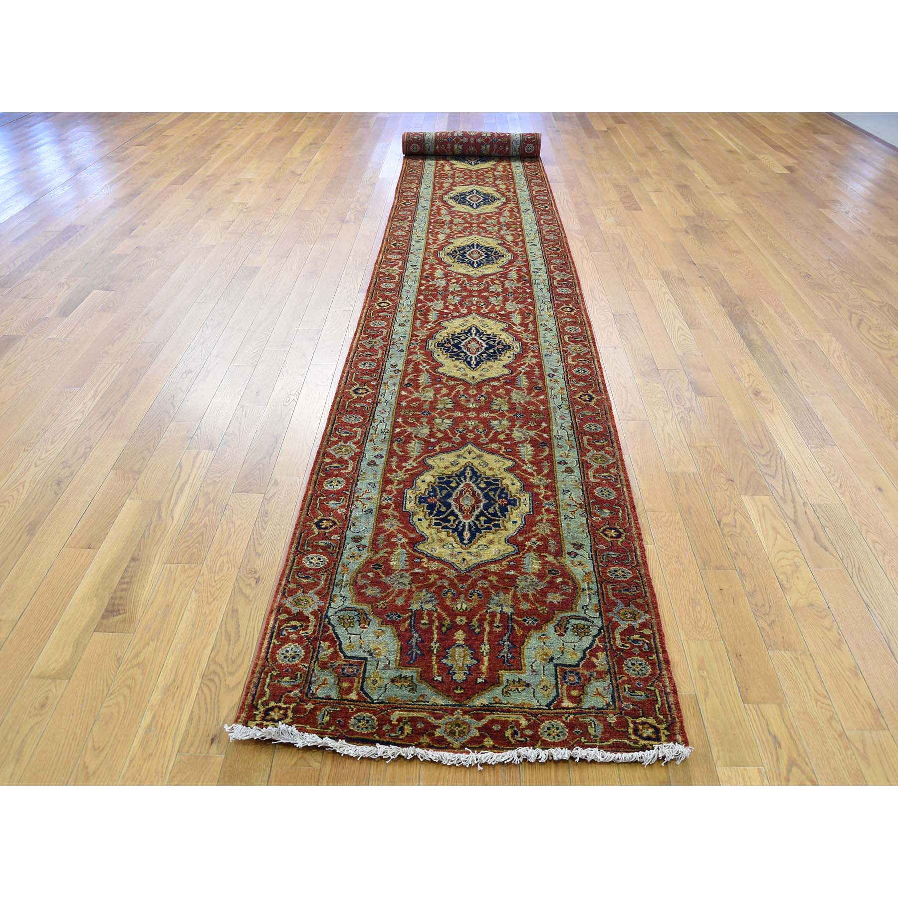 2-7 x17-7  Antiqued Heriz Re-Creation Pure Wool XL Runner Hand-Knotted Oriental Rug 