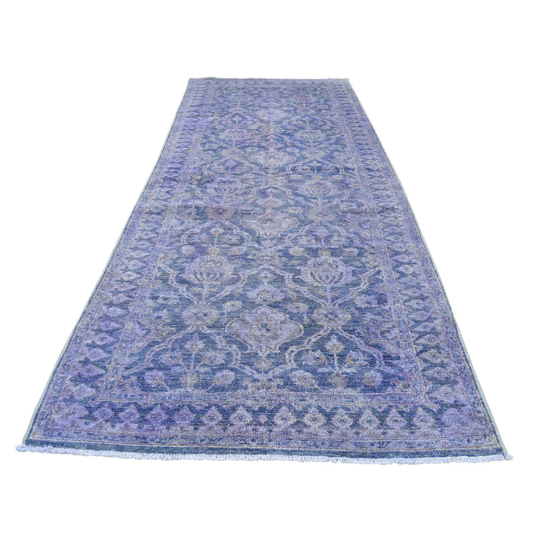 4-1 x11-10  Wide Runner Overdyed Peshawar Hand-Knotted Oriental Rug 