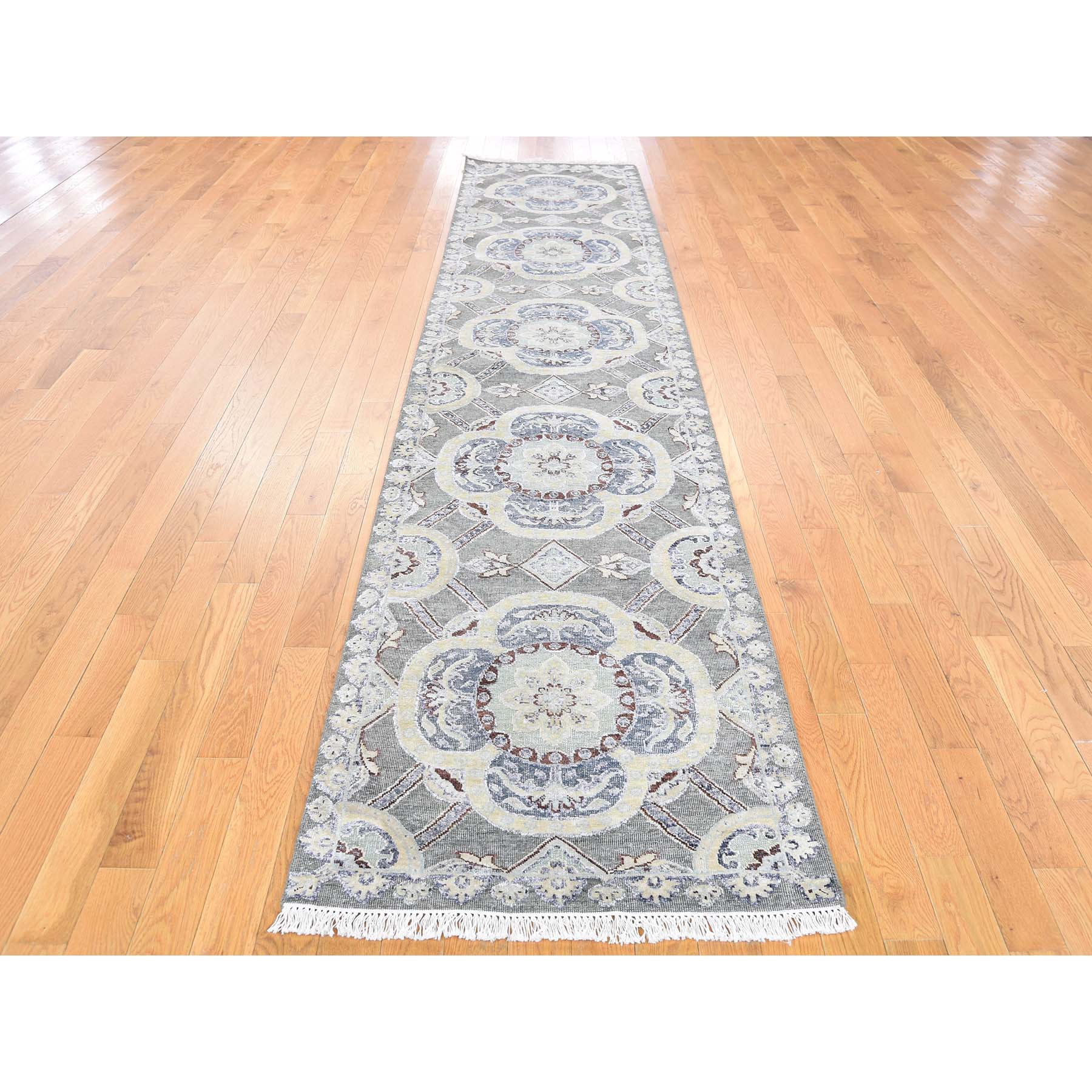 2-6 x12- Silk with Textured Wool Rosette Design Hand-Knotted Oriental Rug 