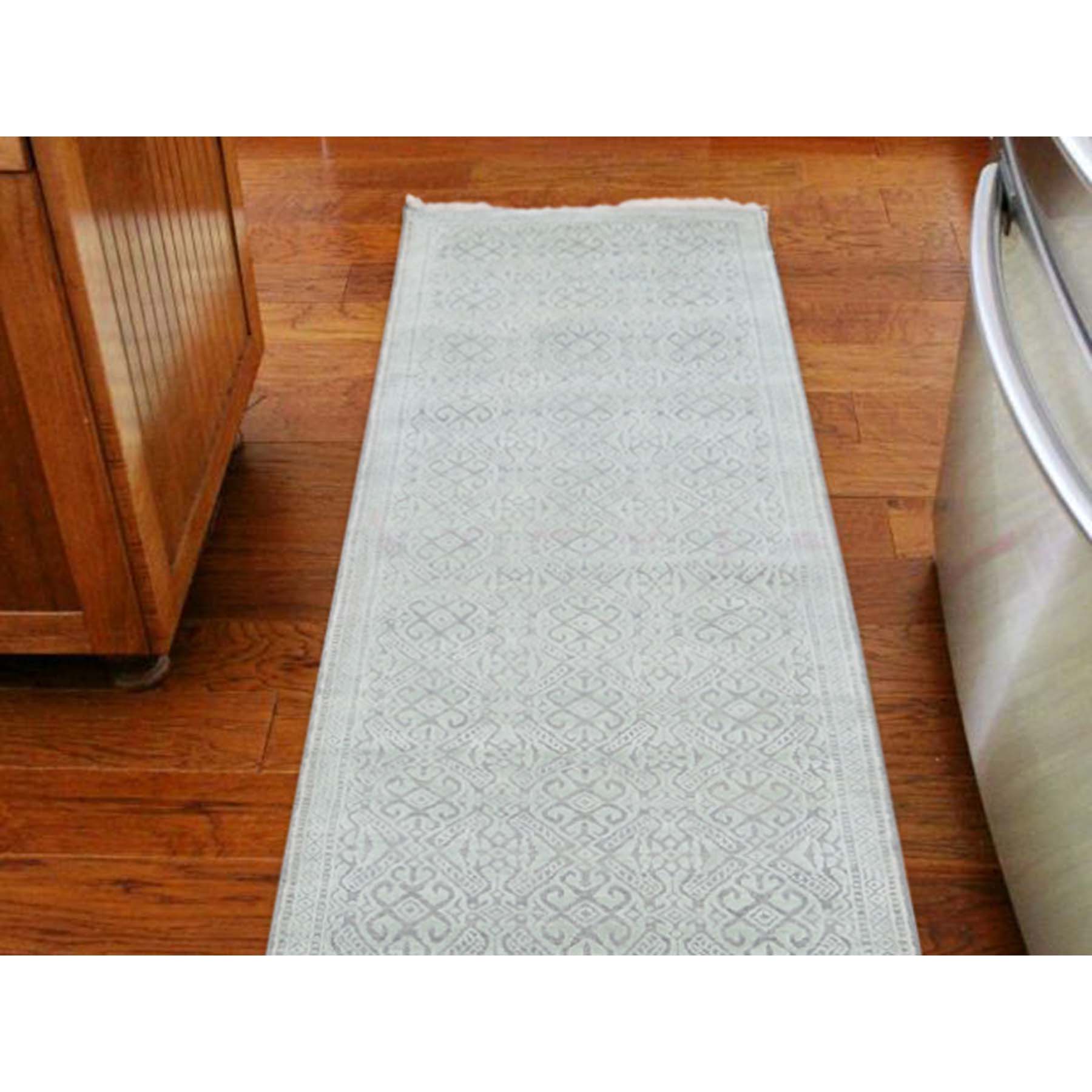 2-7 x10-4  Hand-Knotted Tone on Tone Silk with Textured Wool Runner Oriental Rug 