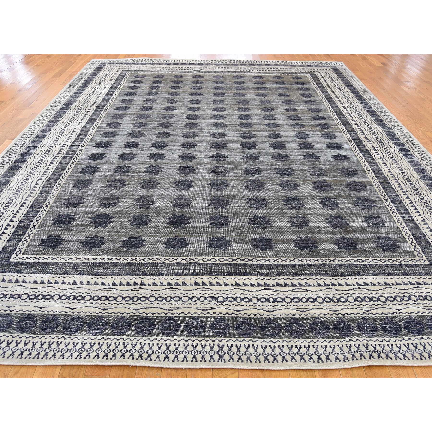9-x12- Hand-Knotted Silk with Textured Wool Repetitive Design Oriental Rug 
