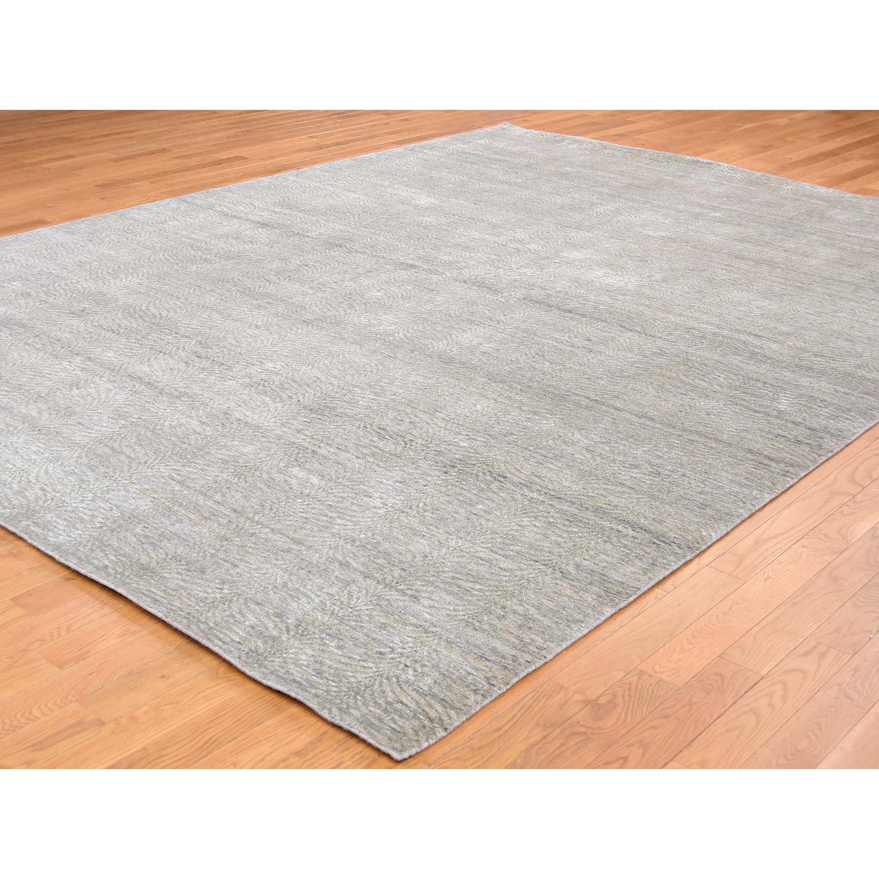 9-x12- Real Silk with Oxidized Wool Tone on Tone Hand-Knotted Oriental Rug 