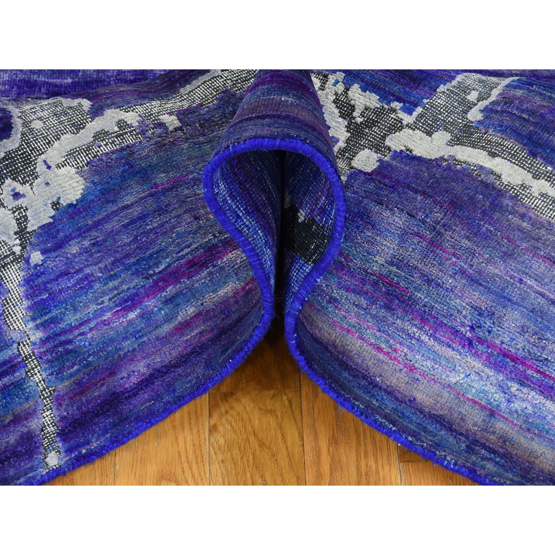 8-10 x12- DIMINISHING BRICKS Sari Silk with Textured Wool Hand-Knotted Oriental Rug 
