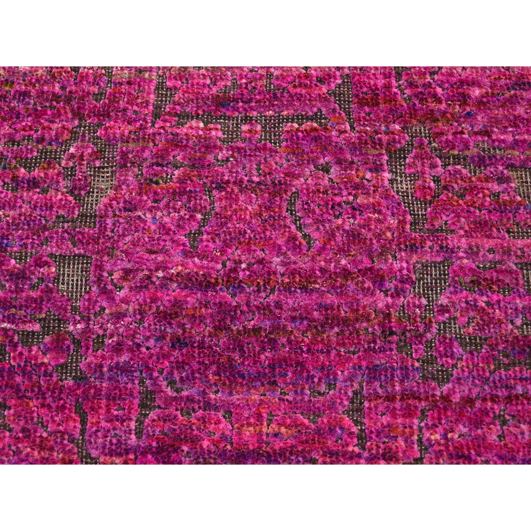 8-10 x11-10  Fuchsia Colors Sari Silk with Textured Wool Hand-Knotted Oriental Rug 