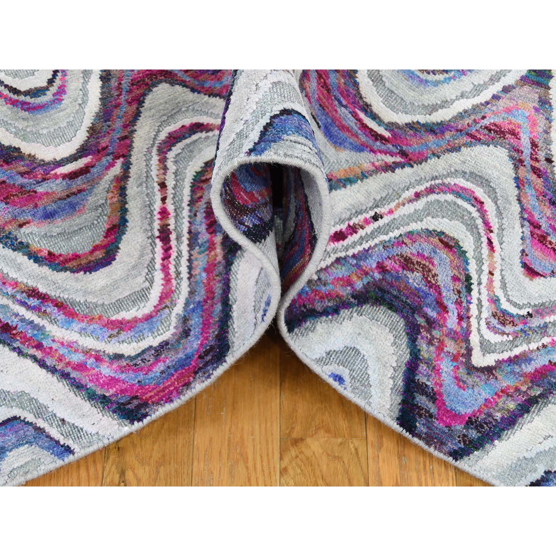 9-x11-10  THE WAVES IN PARADISE Sari Silk with Textured Wool Hand-Knotted Oriental Rug 