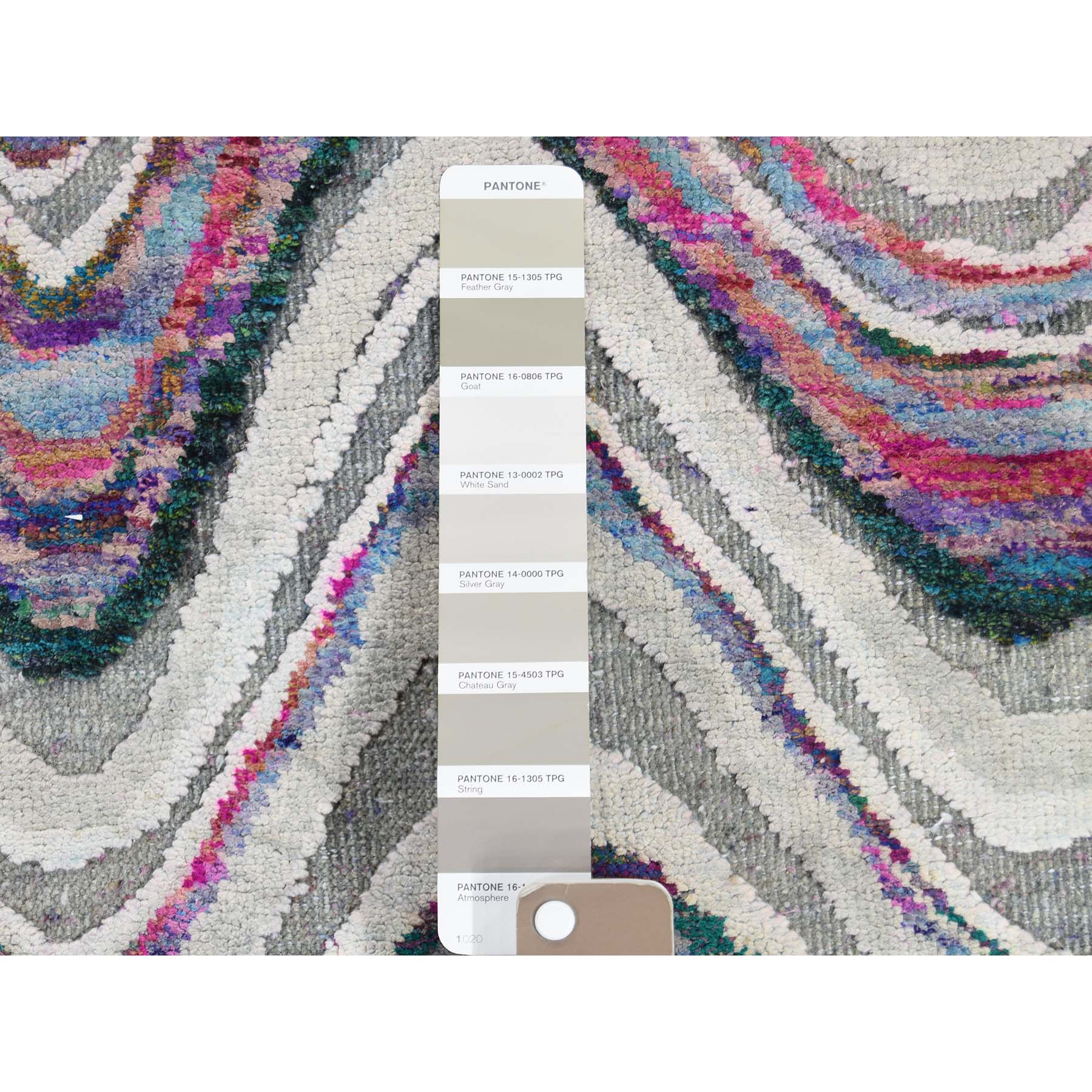 9-x11-10  THE WAVES IN PARADISE Sari Silk with Textured Wool Hand-Knotted Oriental Rug 