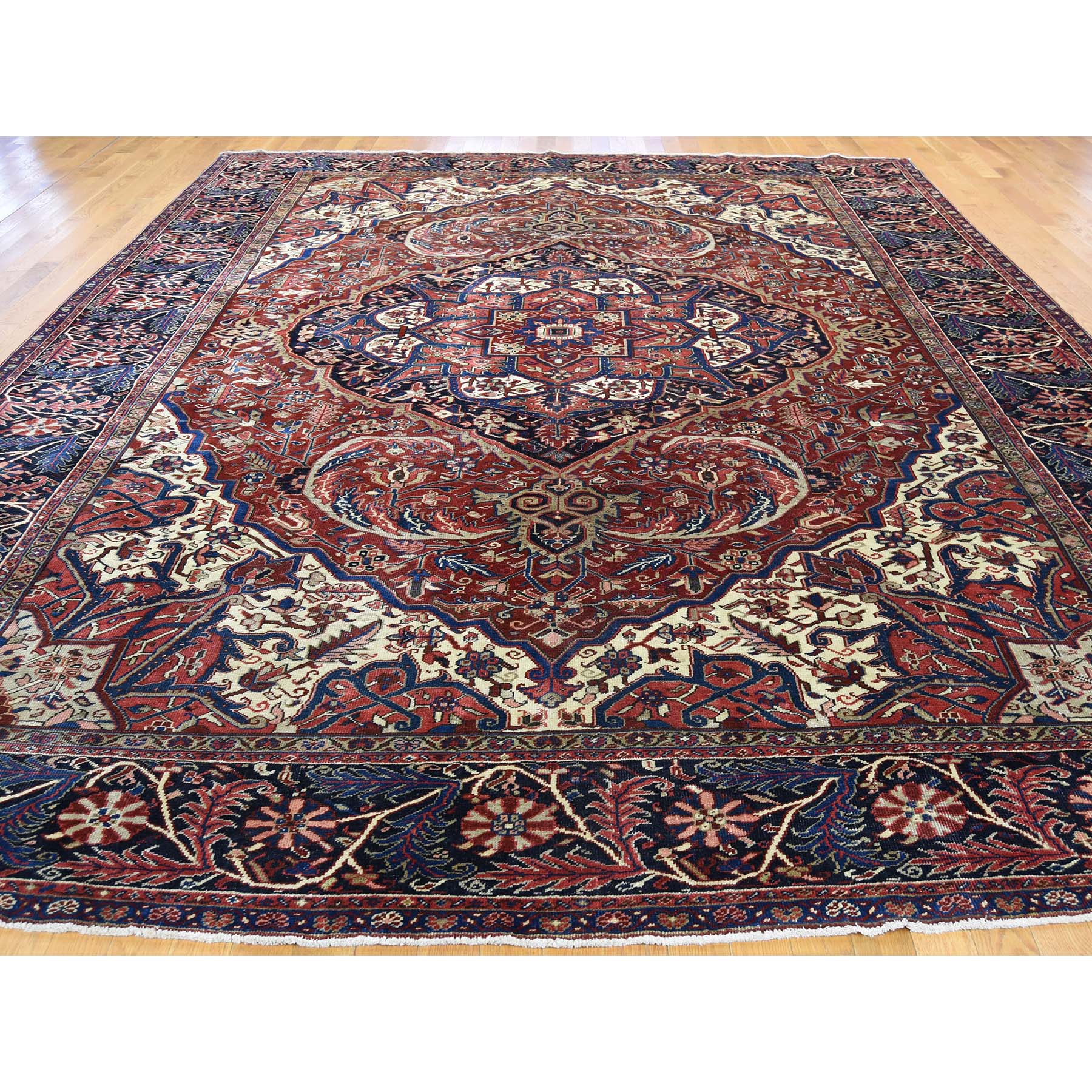 10-4 x13-3  Hand-Knotted Vintage Persian Heriz Even Wear Clean Circa 1930 Oriental Rug 