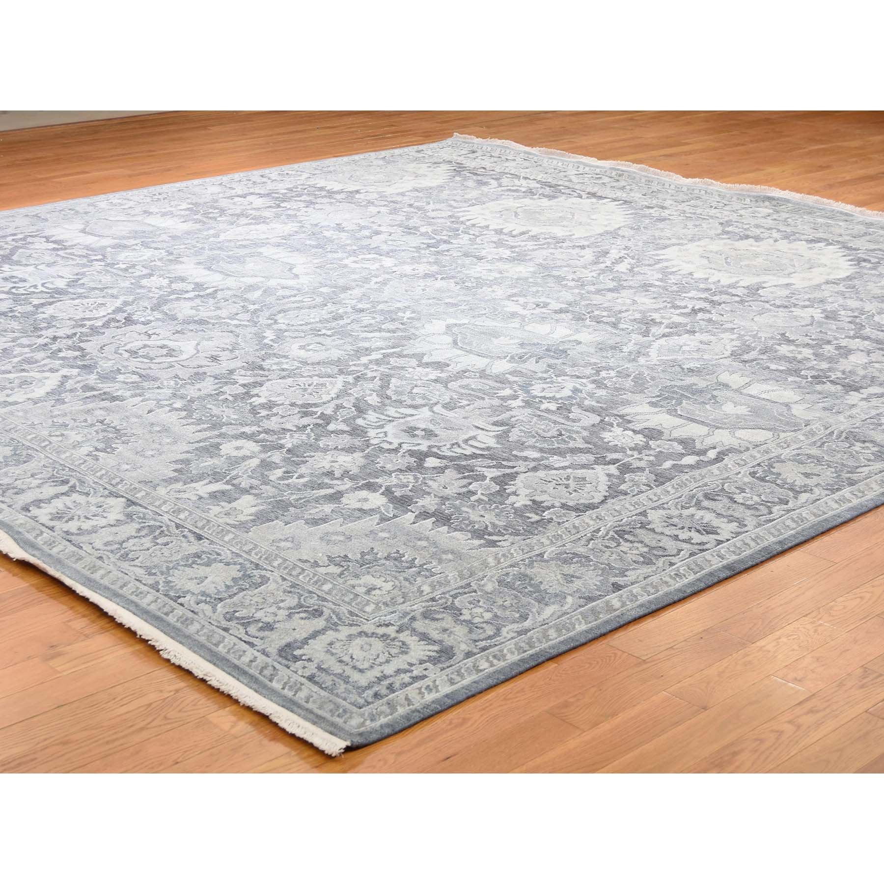 12-x12- Oushak Influence Silk with Textured Wool Hand-Knotted Square Oriental Rug 