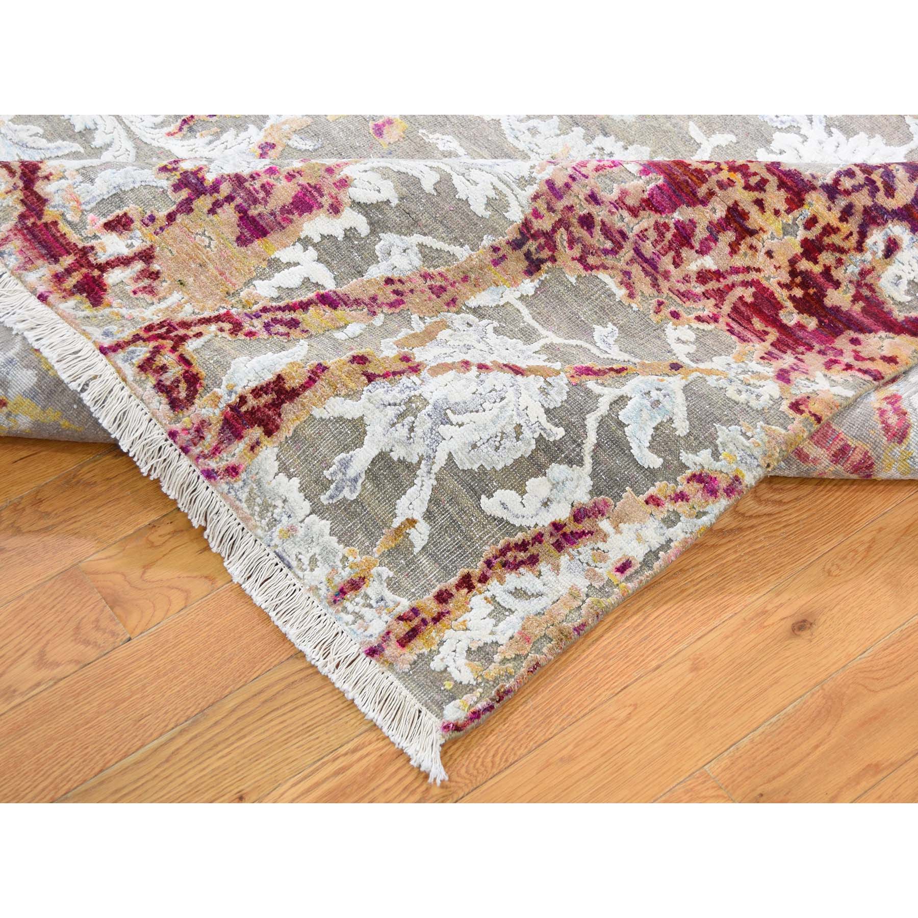 9-10 x13-2  Hand-Knotted Sari Silk With Textured Wool Oriental Rug 