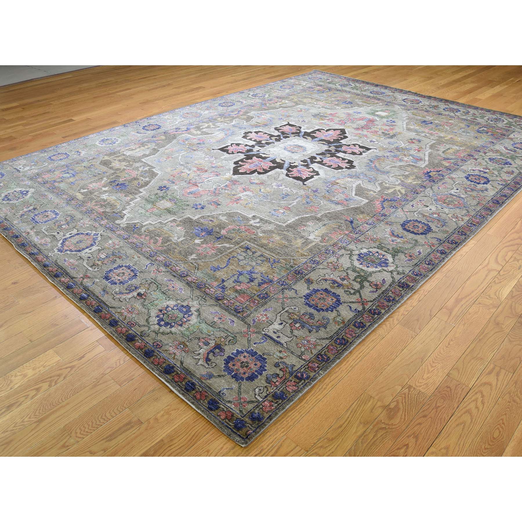 8-8 x11-10  Hand-Knotted Wool And Silk Heriz Design Thick And Plush Oriental Rug 