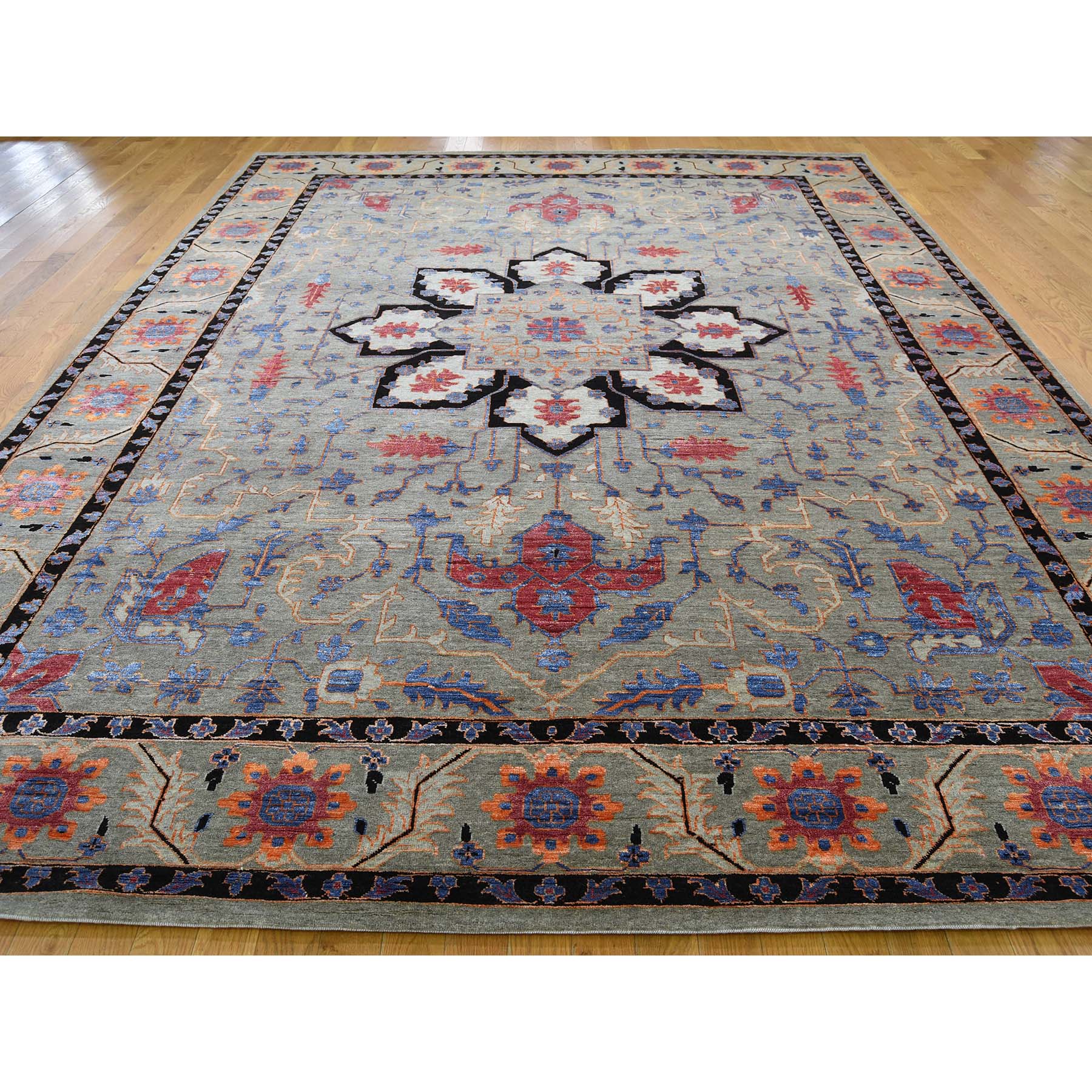 8-10 x12-1  Hand-Knotted Heriz Design Wool And Silk Oriental Rug 