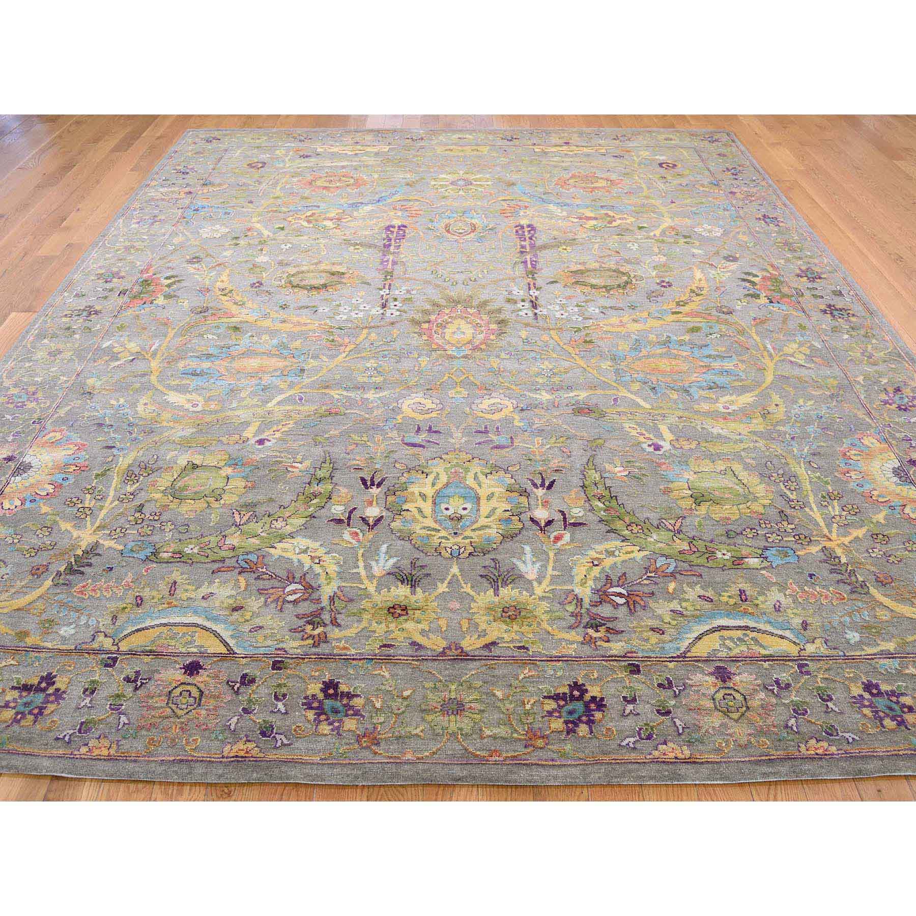 8-x10- Hand-Knotted Sickle Leaf Design Pure Silk with Textured Wool Oriental Rug 