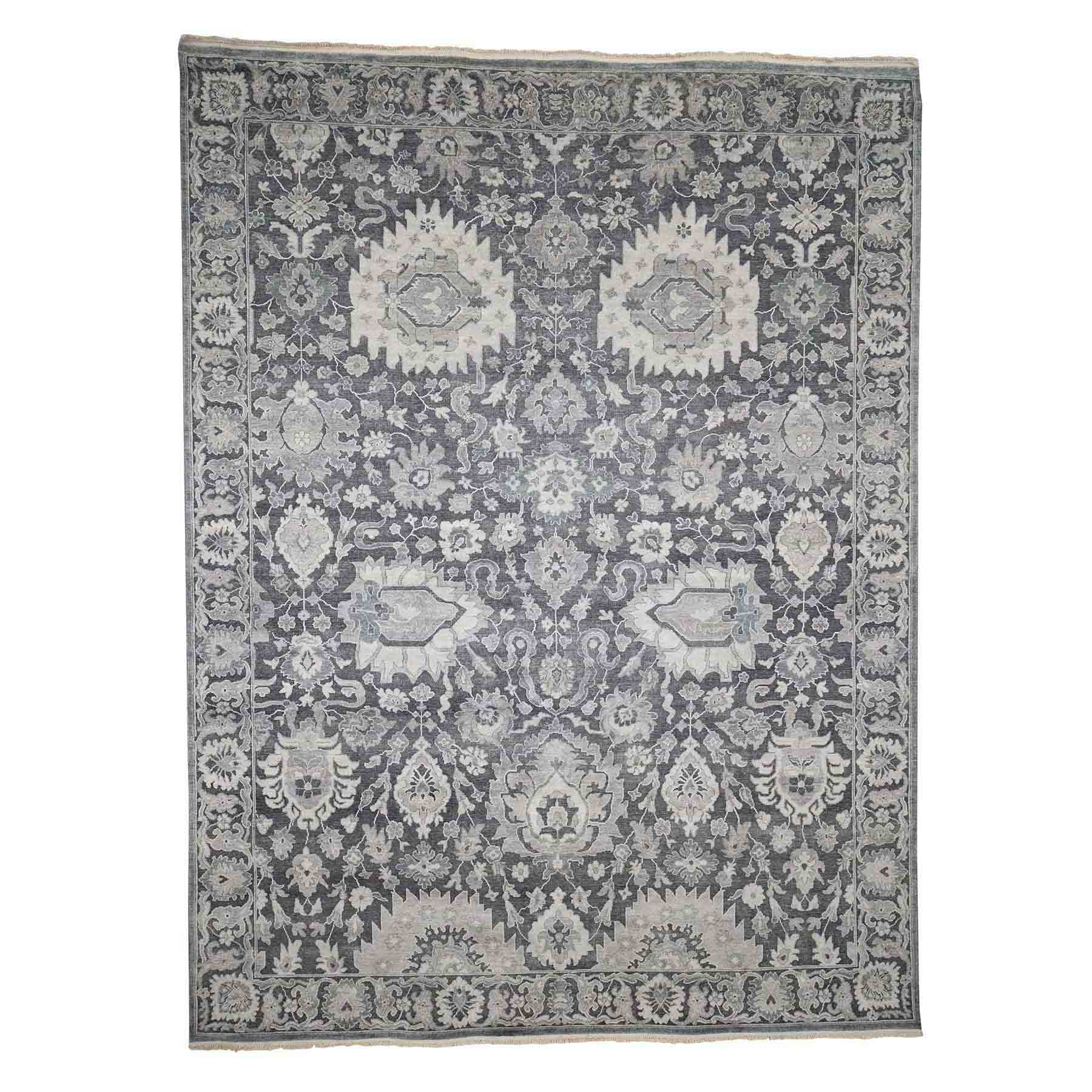 9-x11-10  Hand-Knotted Oushak Influence Silk with Textured Wool Oriental Rug 