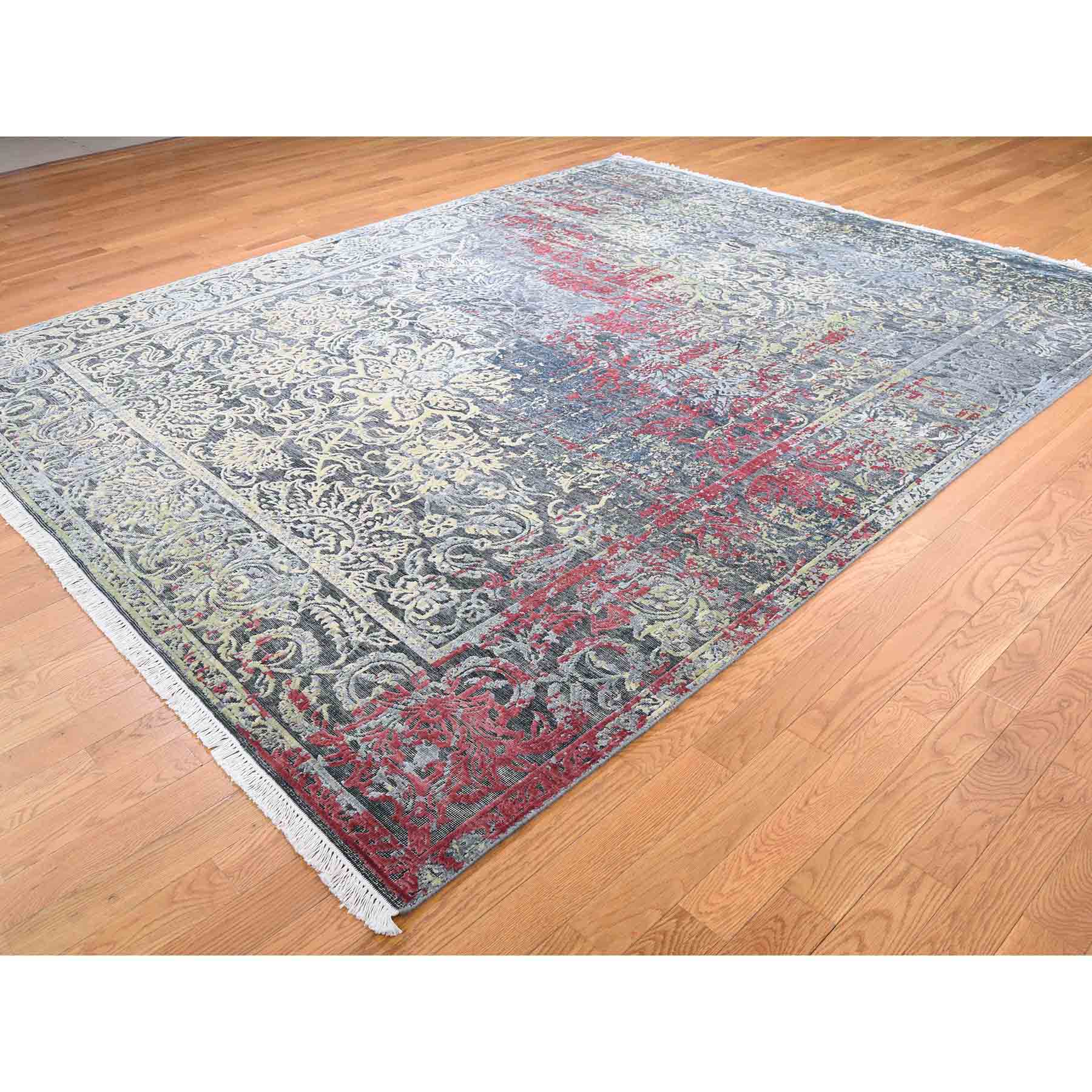 8-1 x10- Hand-Knotted Broken Design Silk with Textured Wool Transitional Rug 