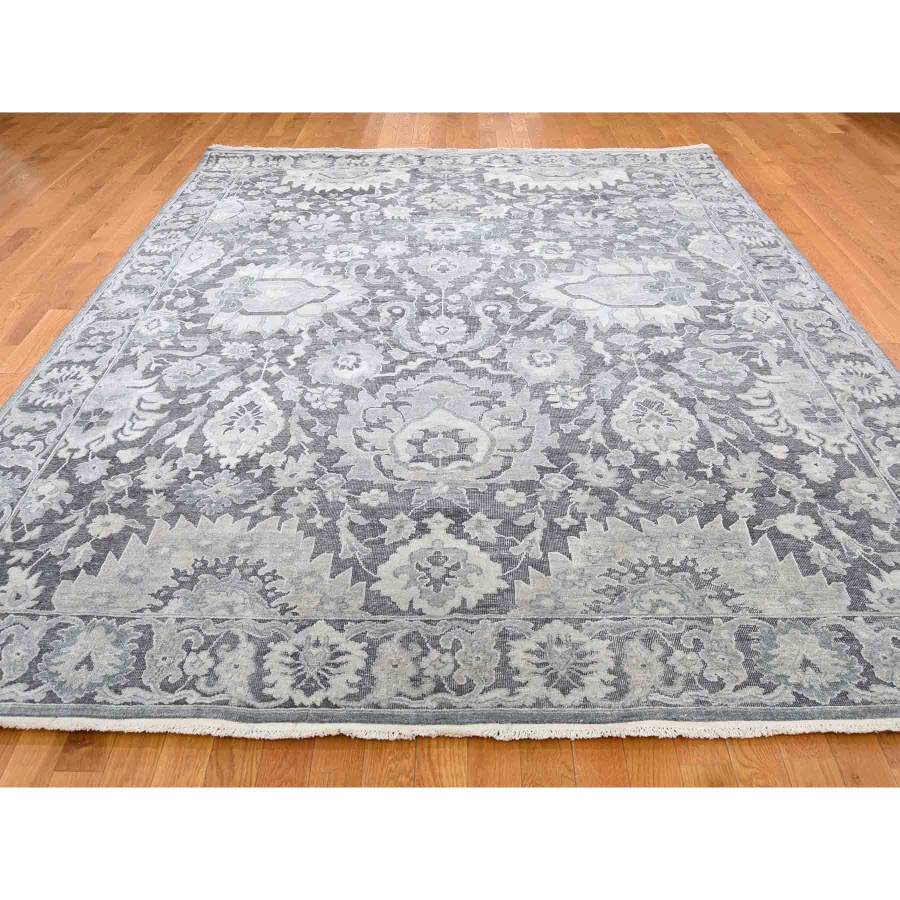 7-10 x10-4  Hand-Knotted Oushak Influence Silk with Textured Wool Oriental Rug 