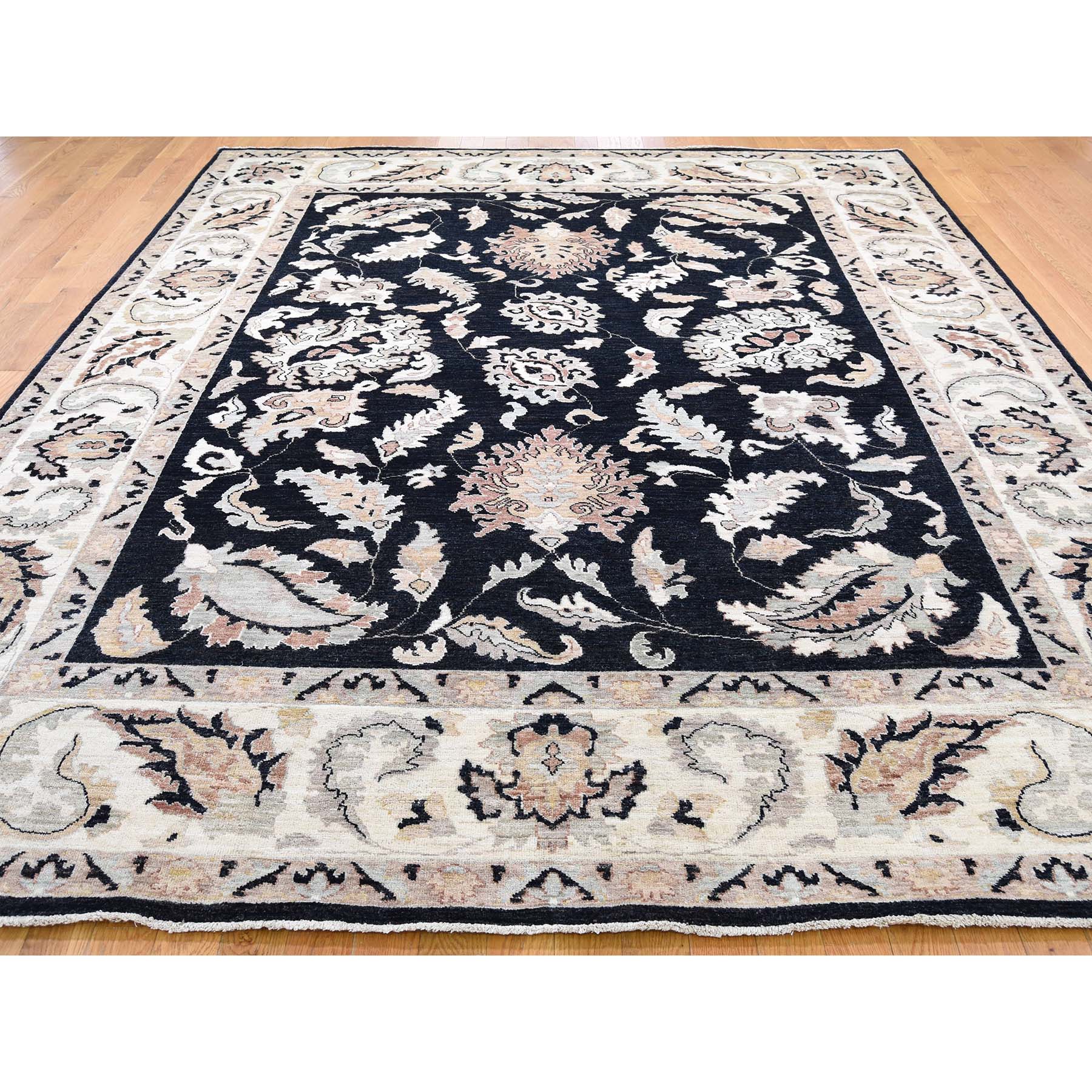 8-1 x10-1  Vegetable Dyes Peshawar Black Pure Wool Hand-Knotted Oriental Rug 