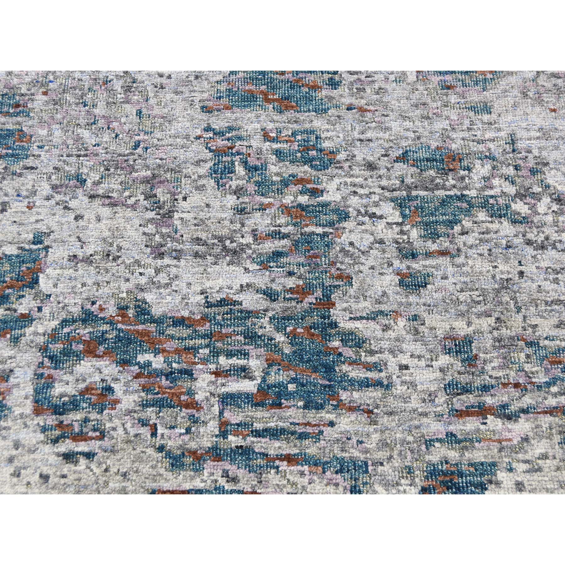 8-9 x11-10  Hand-Knotted Abstract Design Silk With Textured Wool Oriental Rug 