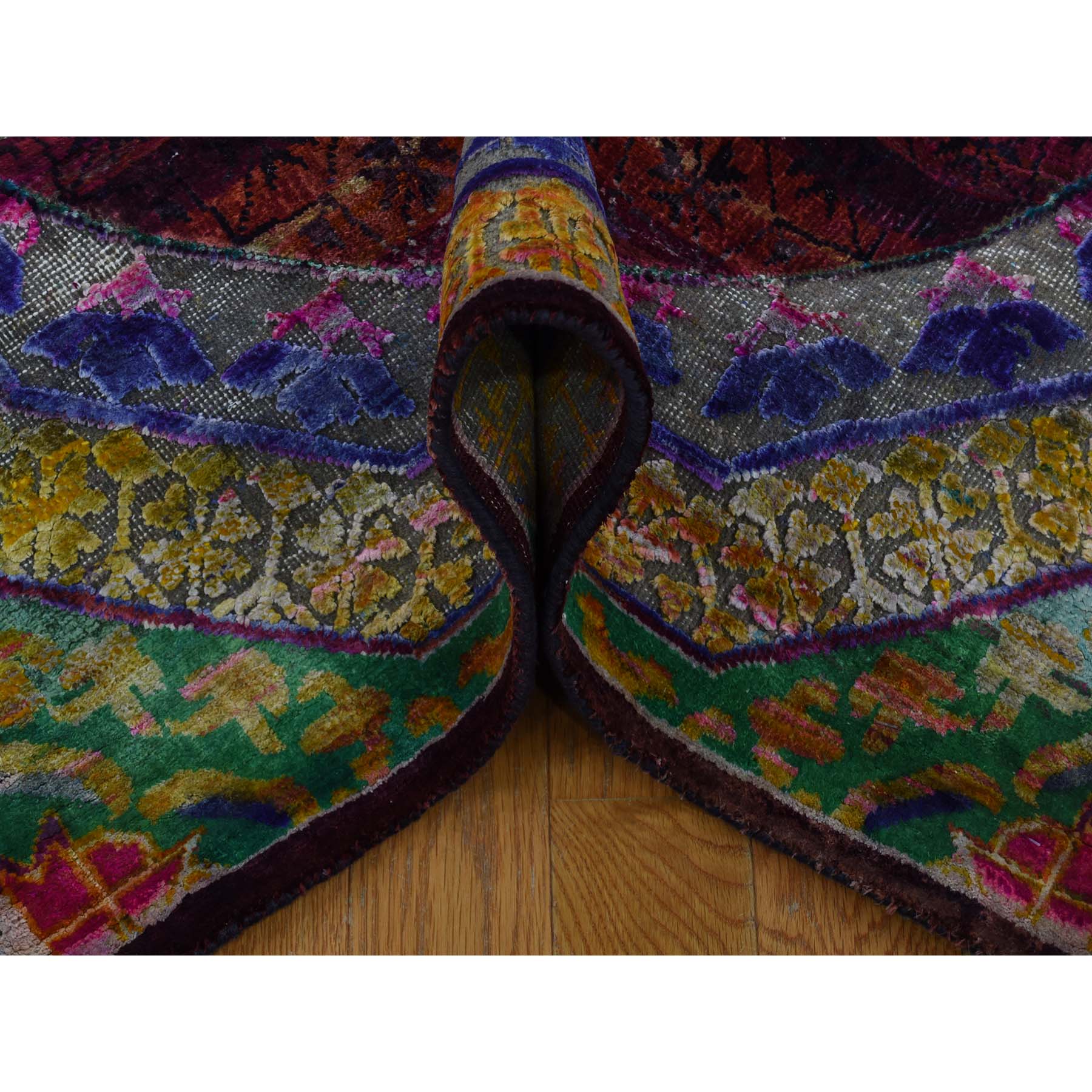 3-1 x15-5  Sari Silk with Textured Wool Mamluk Design XL Runner Oriental Rug 