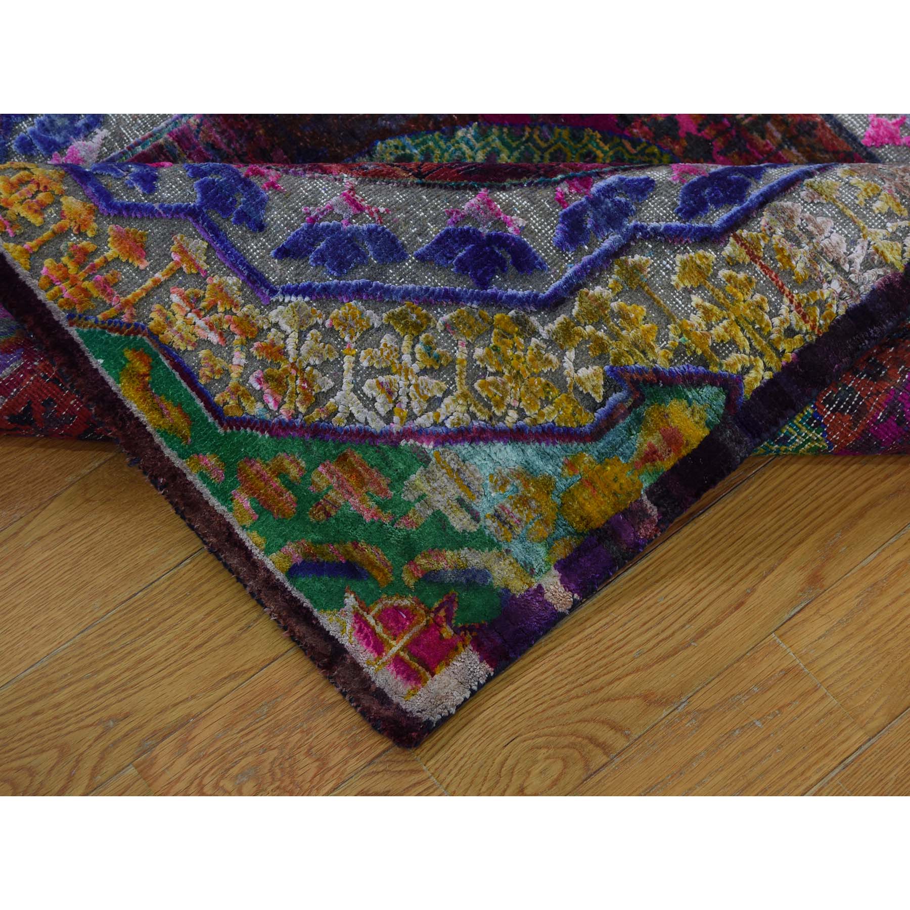 3-1 x15-5  Sari Silk with Textured Wool Mamluk Design XL Runner Oriental Rug 