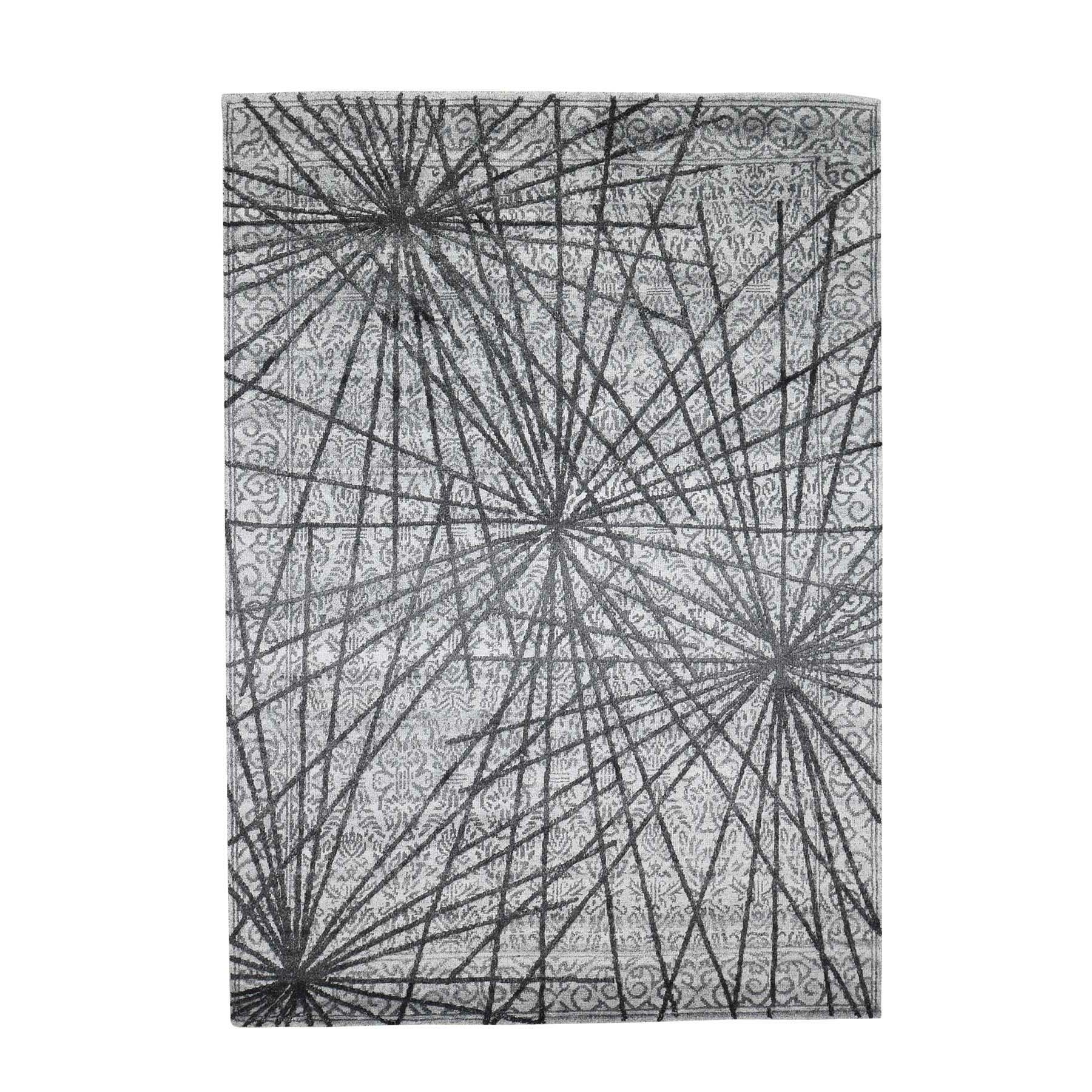 5'6"X7'9" Modern Abstract With Natural Greys Wool And Silk Hand-Knotted Oriental Rug moada088