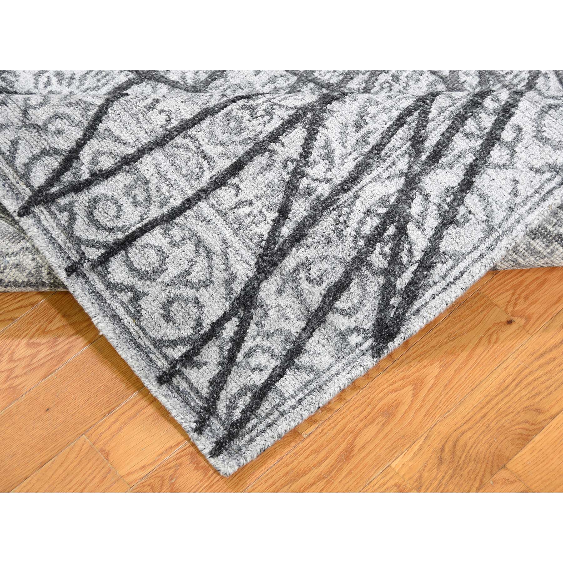 5-6 x7-9  Modern Abstract With Natural Greys Wool And Silk Hand-Knotted Oriental Rug 