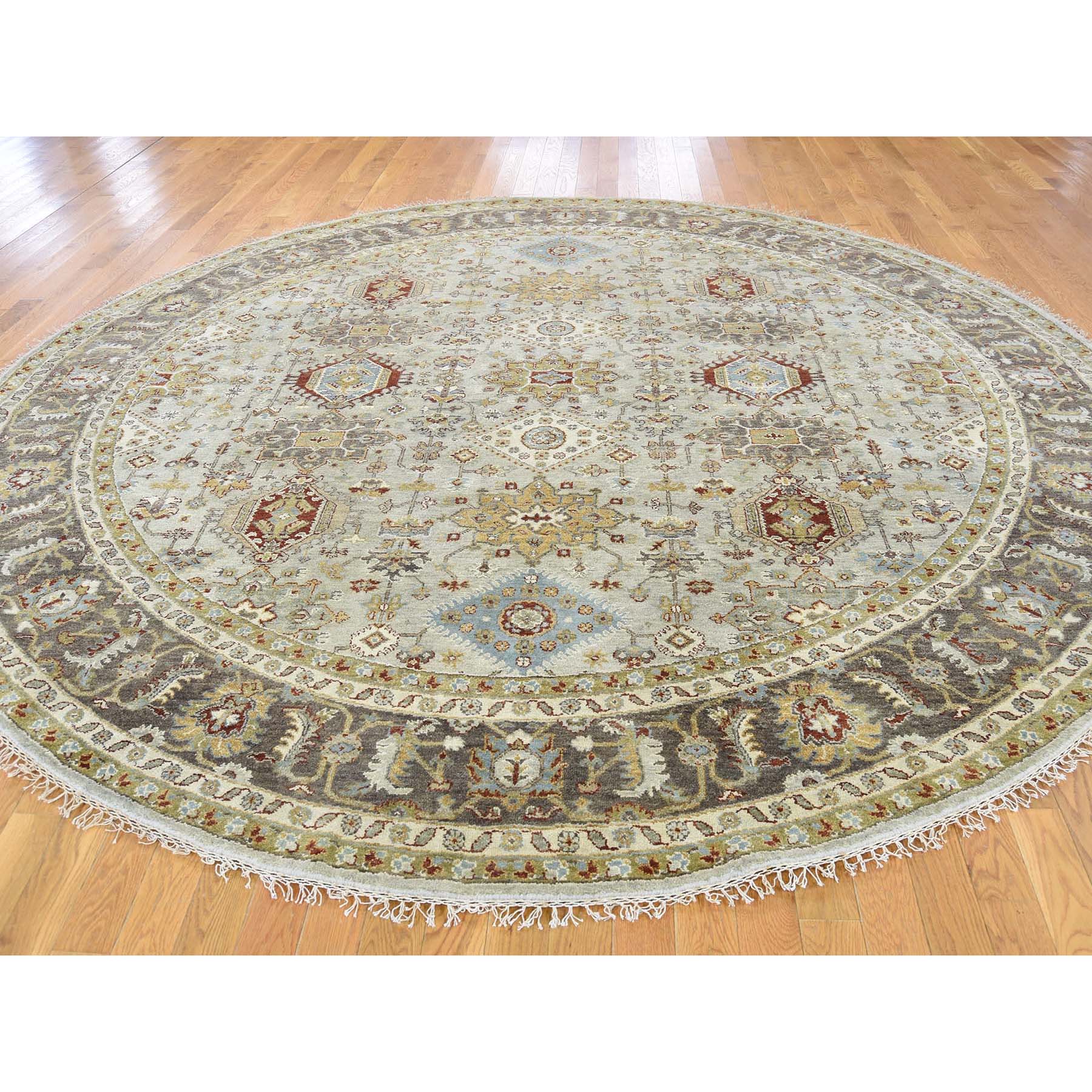 8-x8- Hand-Knotted Silver Karajeh Design Pure Wool Round Oriental Rug 