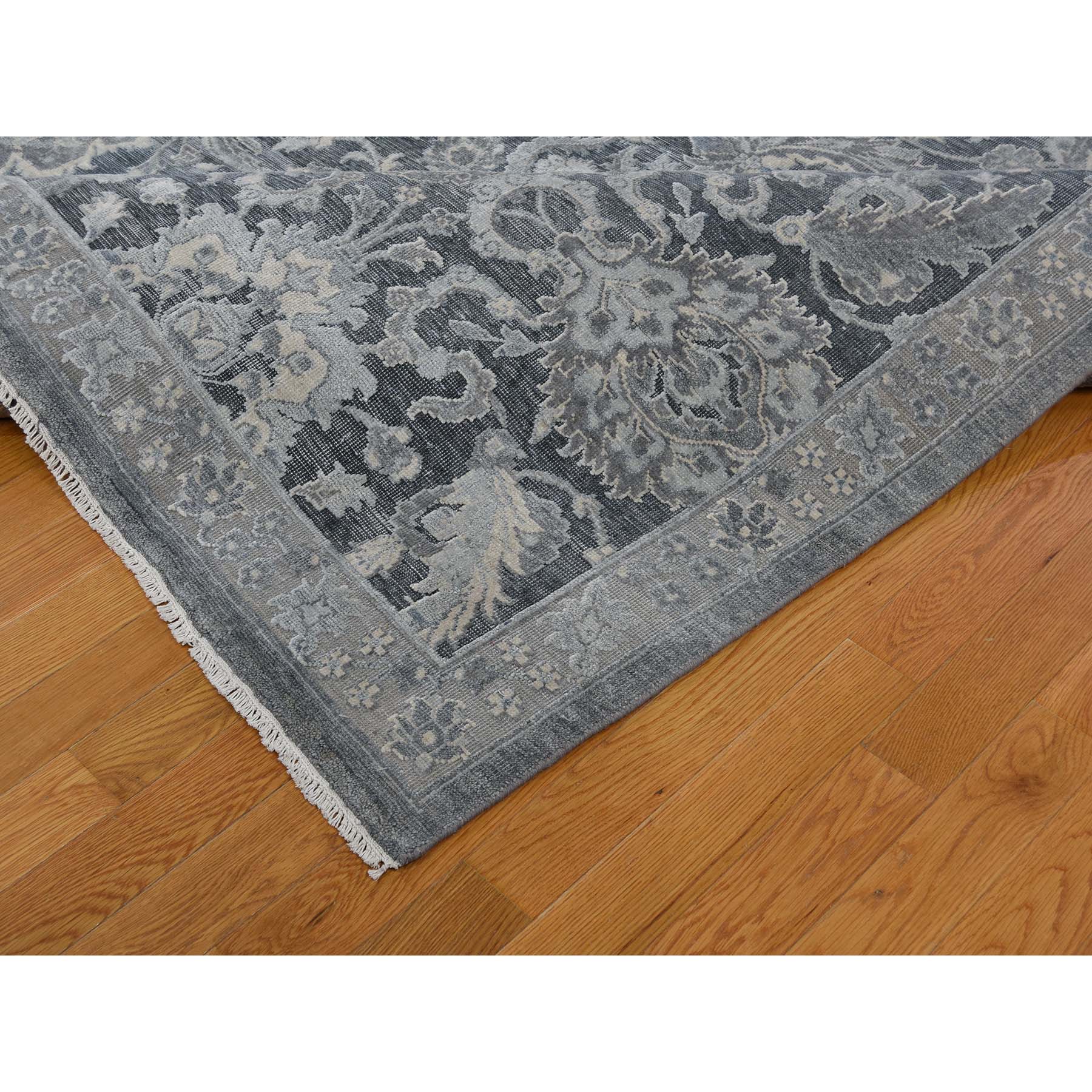 12-x15-10  Hand-Knotted Oushak Influence Silk with Textured Wool Oriental Rug 