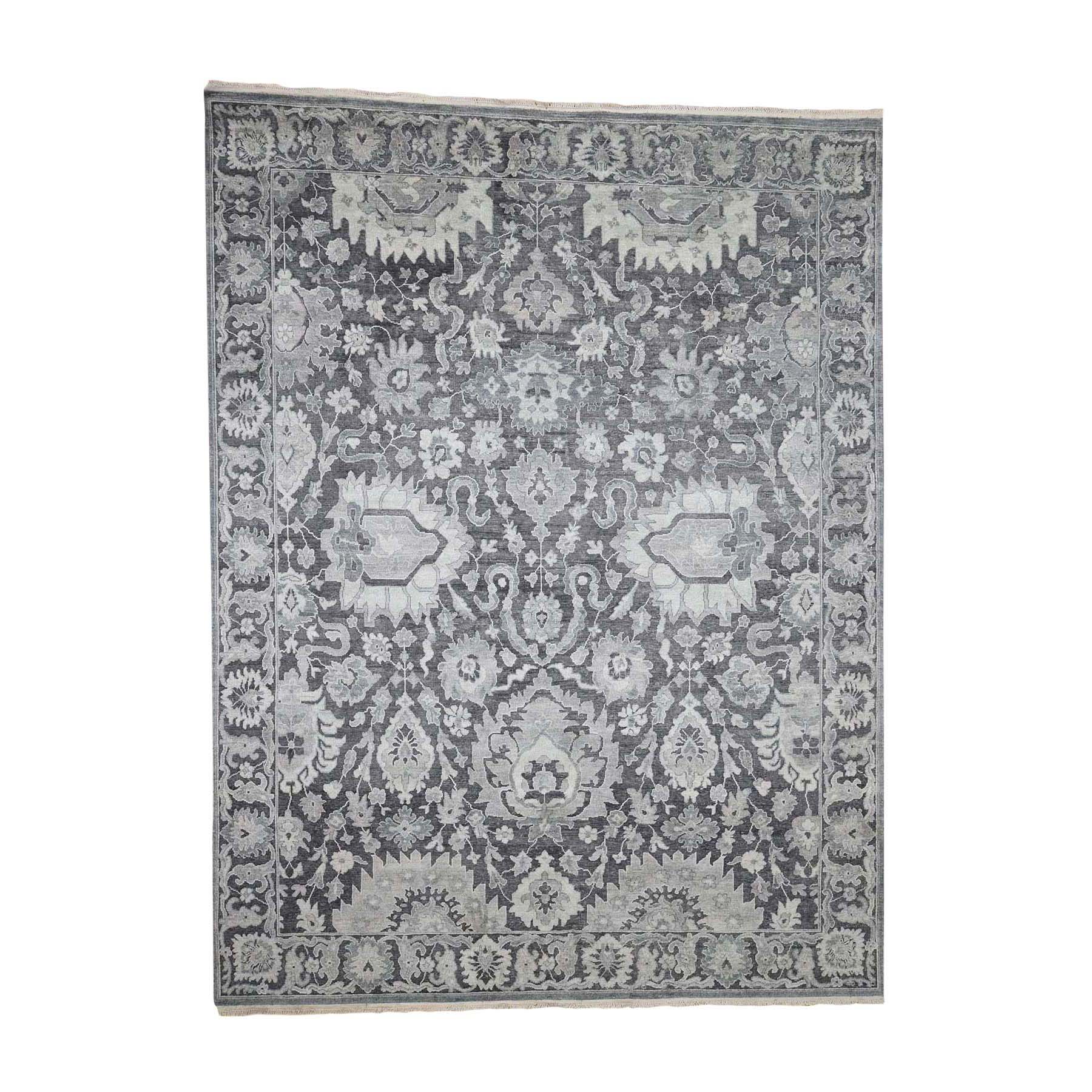 7-9 x10- Hand-Knotted Oushak Influence Silk with Oxidized Wool Oriental Rug 