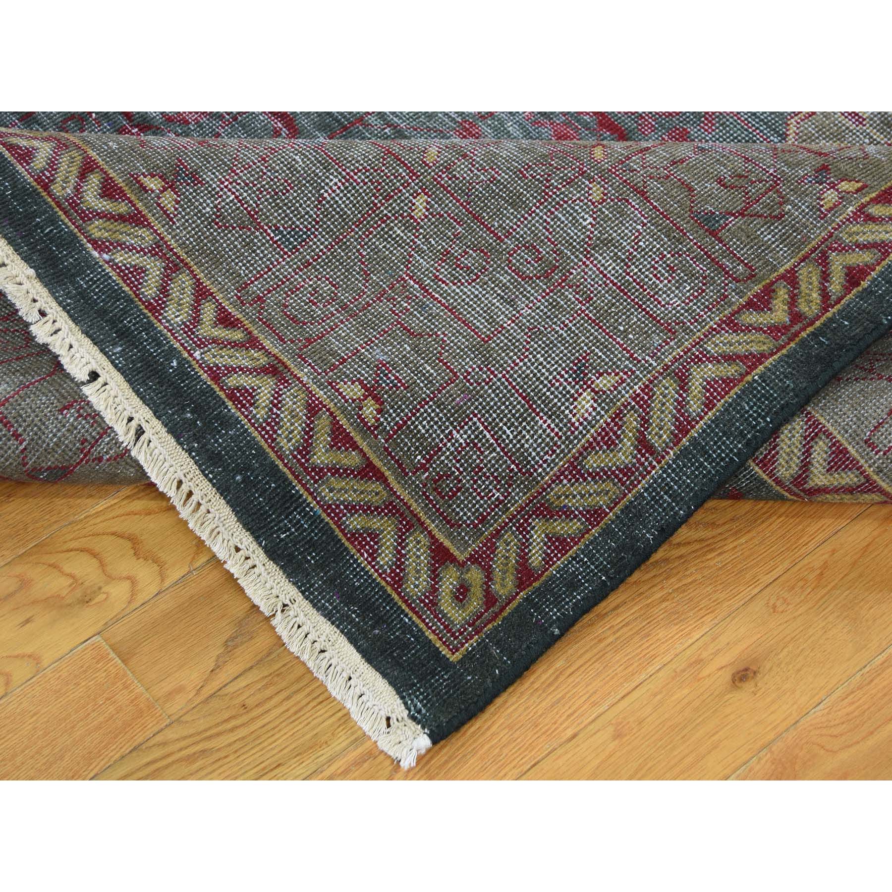 9-6 x14- Vintage Look Mamluk Zero Pile Shaved Low Worn Wool Rug 