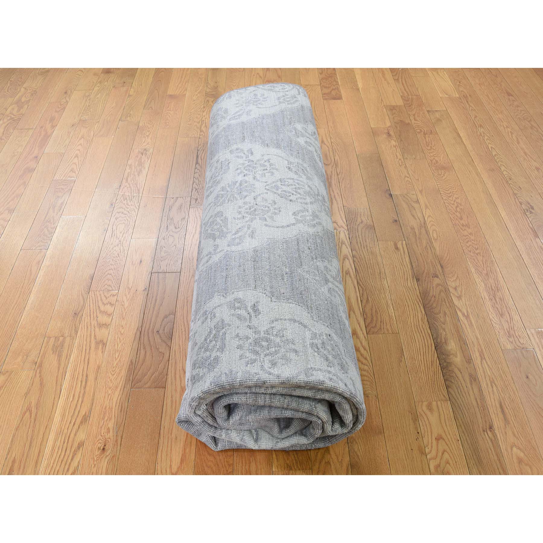 8-8 x13-4  Long And Narrow Peshawar Flower Design Grey Hand-Knotted Oriental Rug 