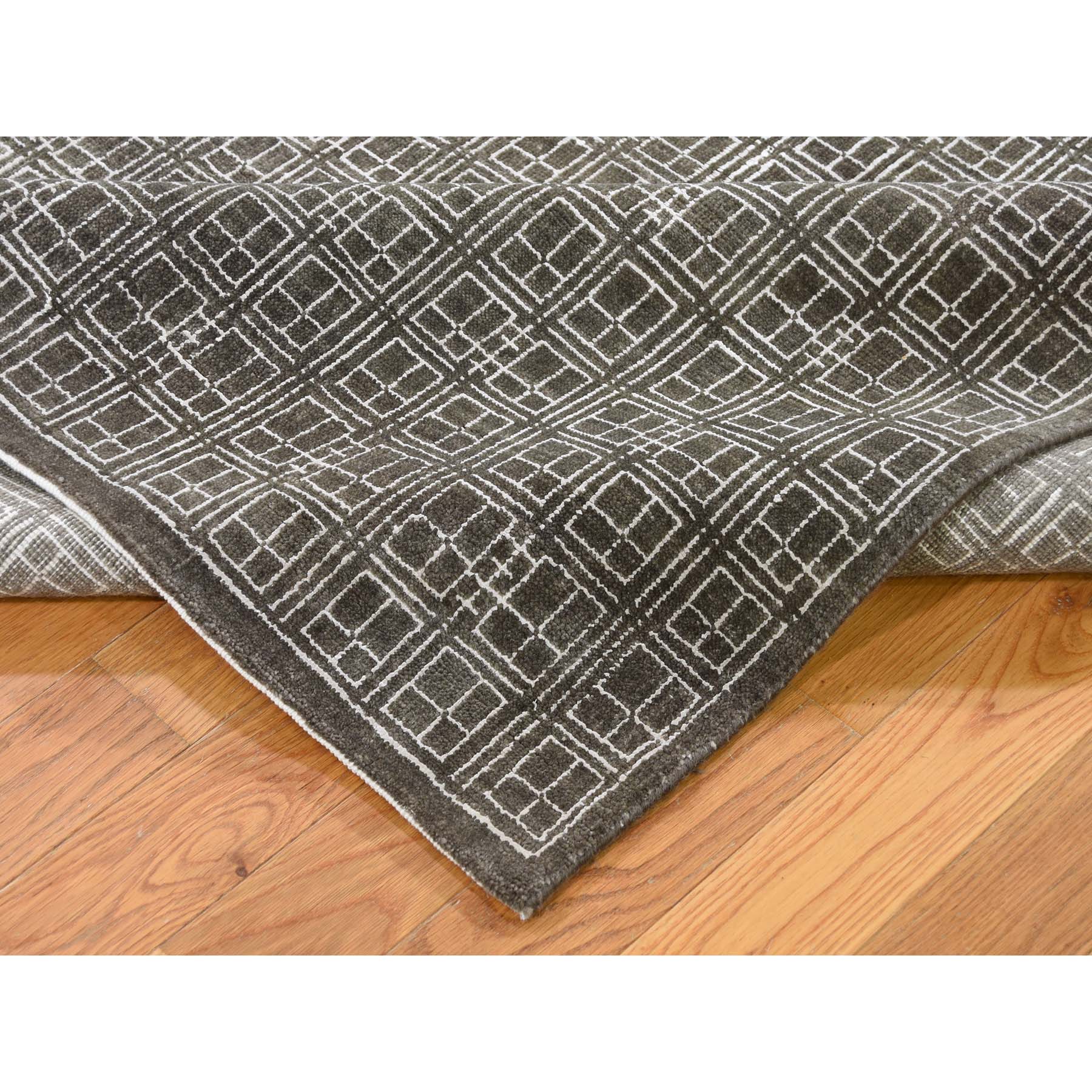 8-1 x9-9  Box Design Wool And Silk Chocolate Brown Hand-Knotted Rug 