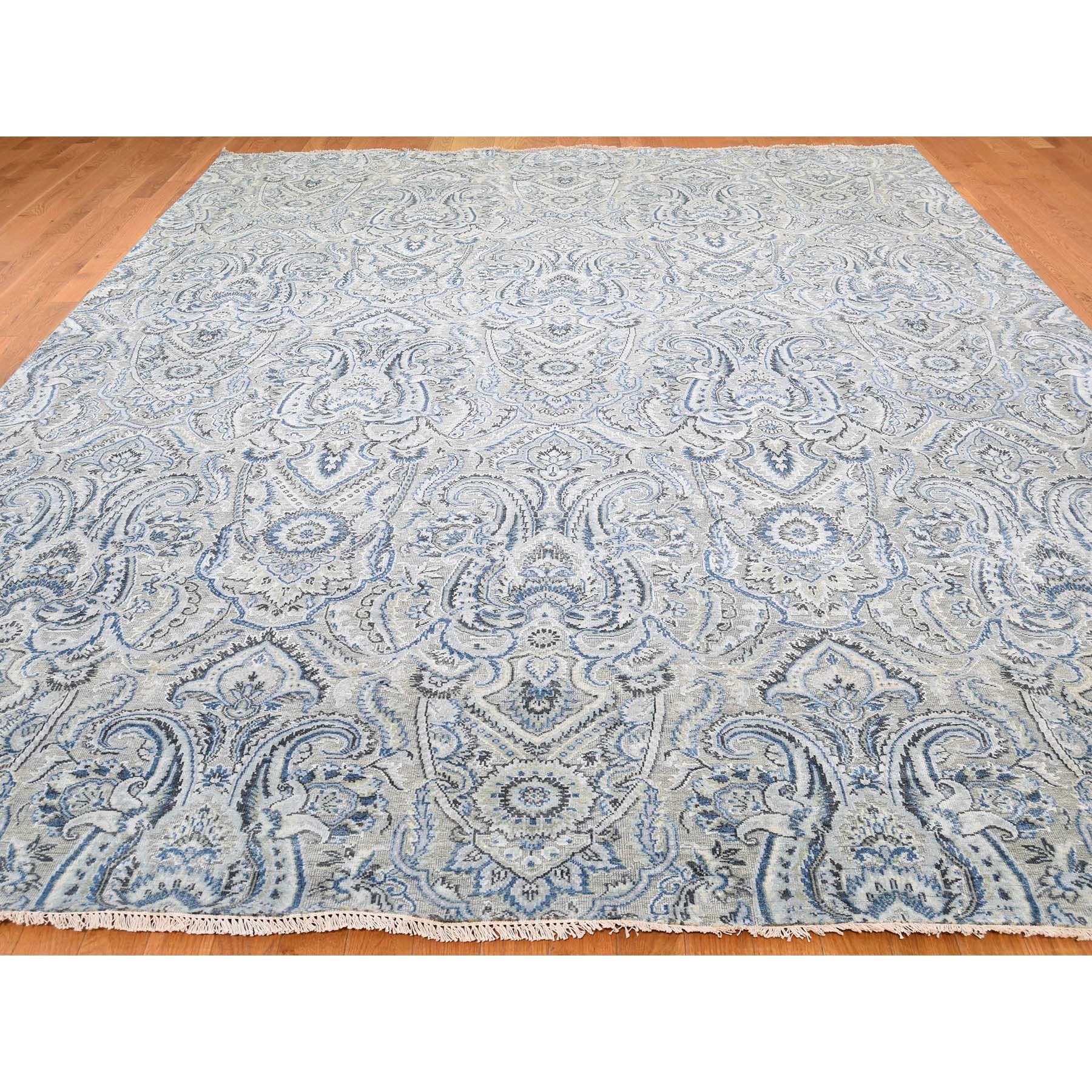 9-x12-1  Pure Silk Textured Wool Paisley Flower Design Hand-Knotted Rug 