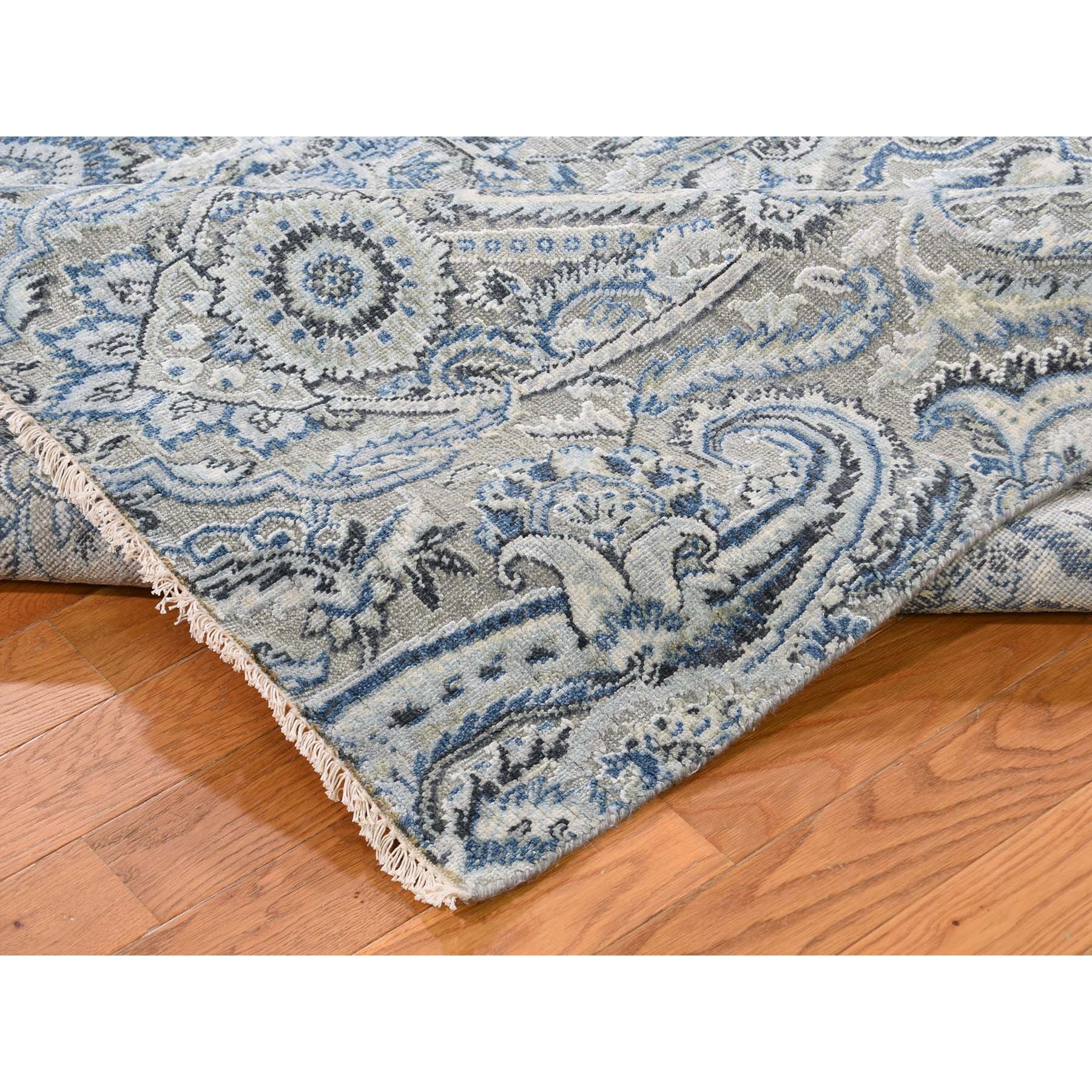 9-x12-1  Pure Silk Textured Wool Paisley Flower Design Hand-Knotted Rug 