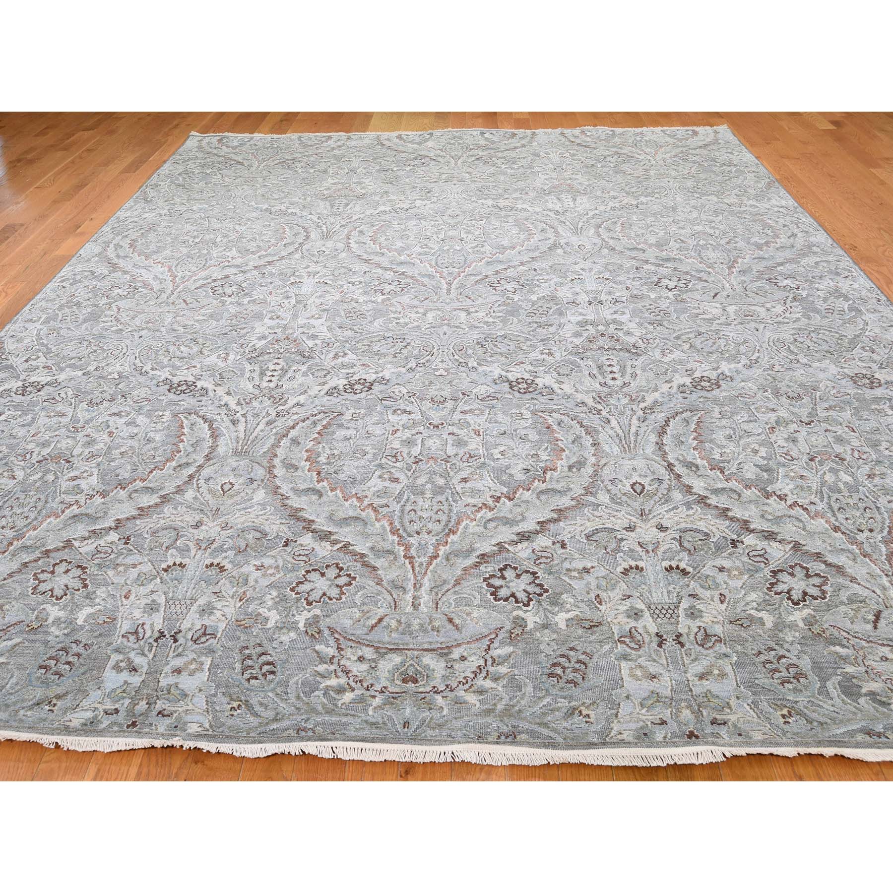 9-x12-2  Mughal Design Pure Silk With Textured Wool Hand-Knotted Oriental Rug 