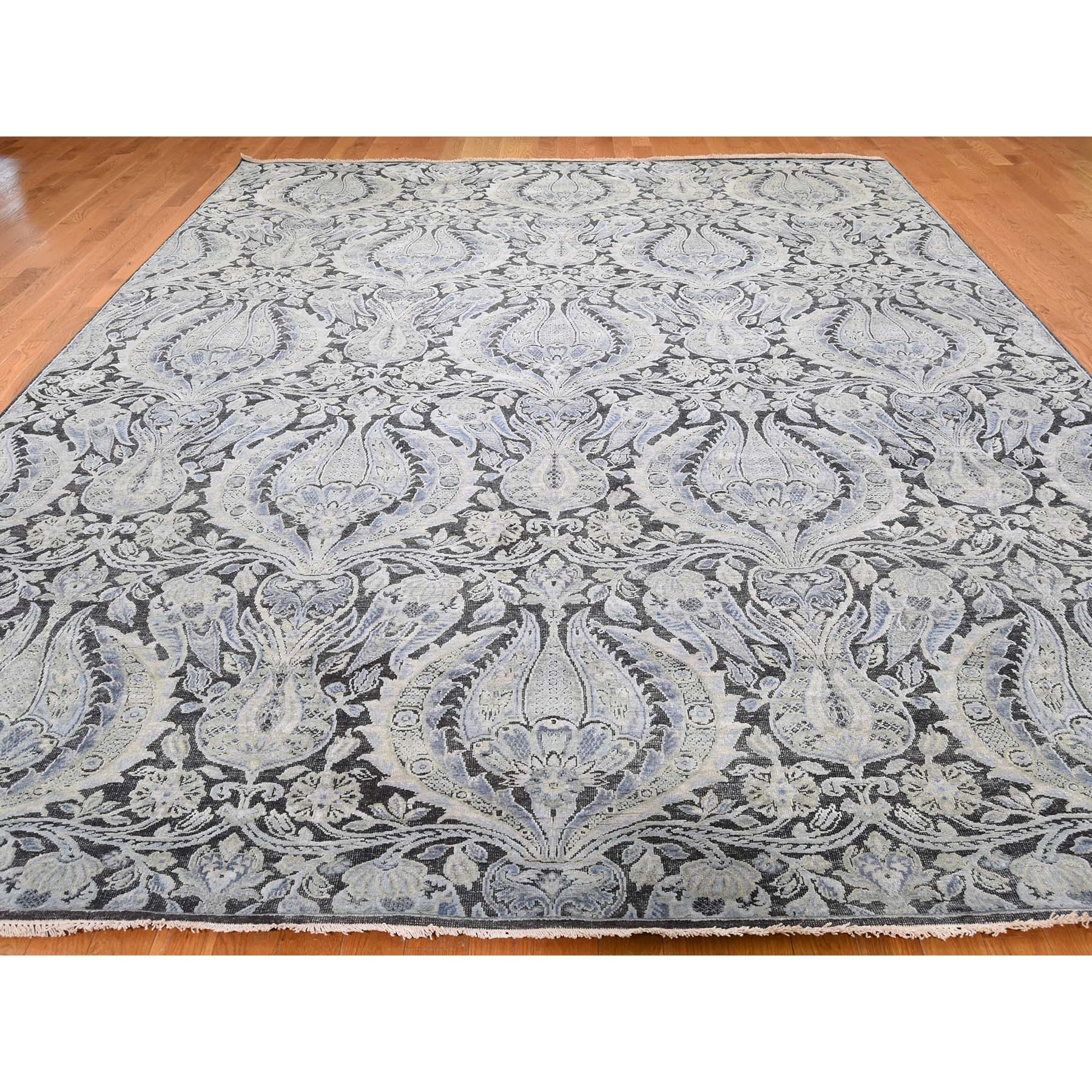9-x12-2  Pure Silk With Textured Wool Lotus Flower Design Hand-Knotted Rug 