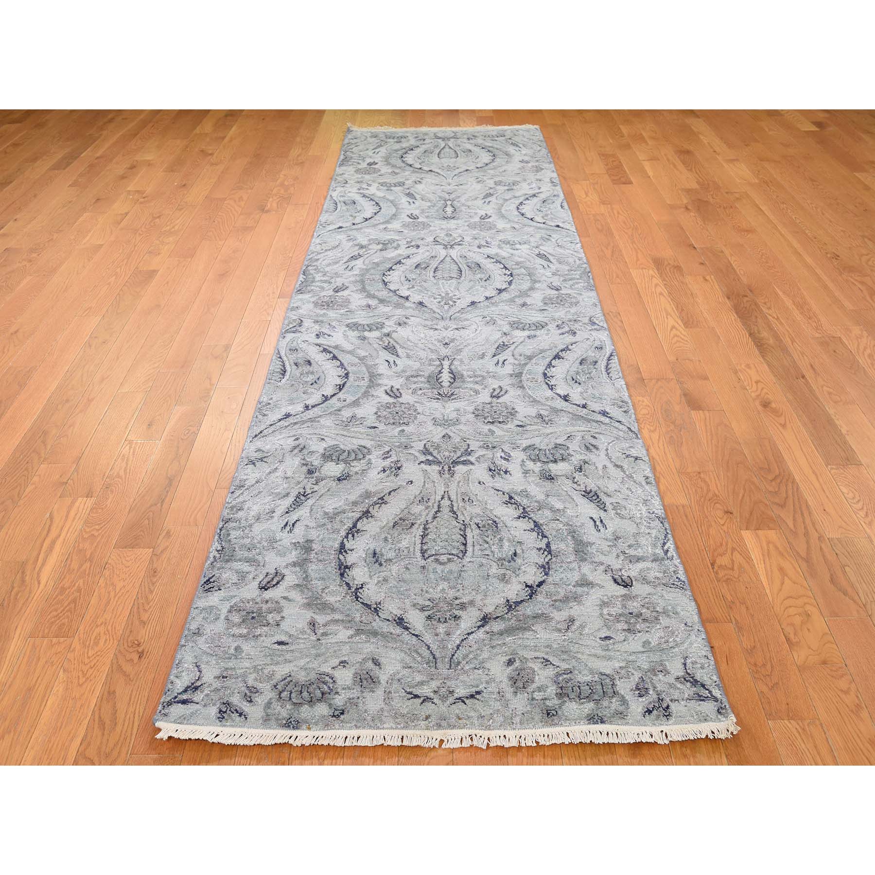 3-x11-10  Pure Silk With Textured Wool Lotus Flower Design Hand-Knotted Rug 