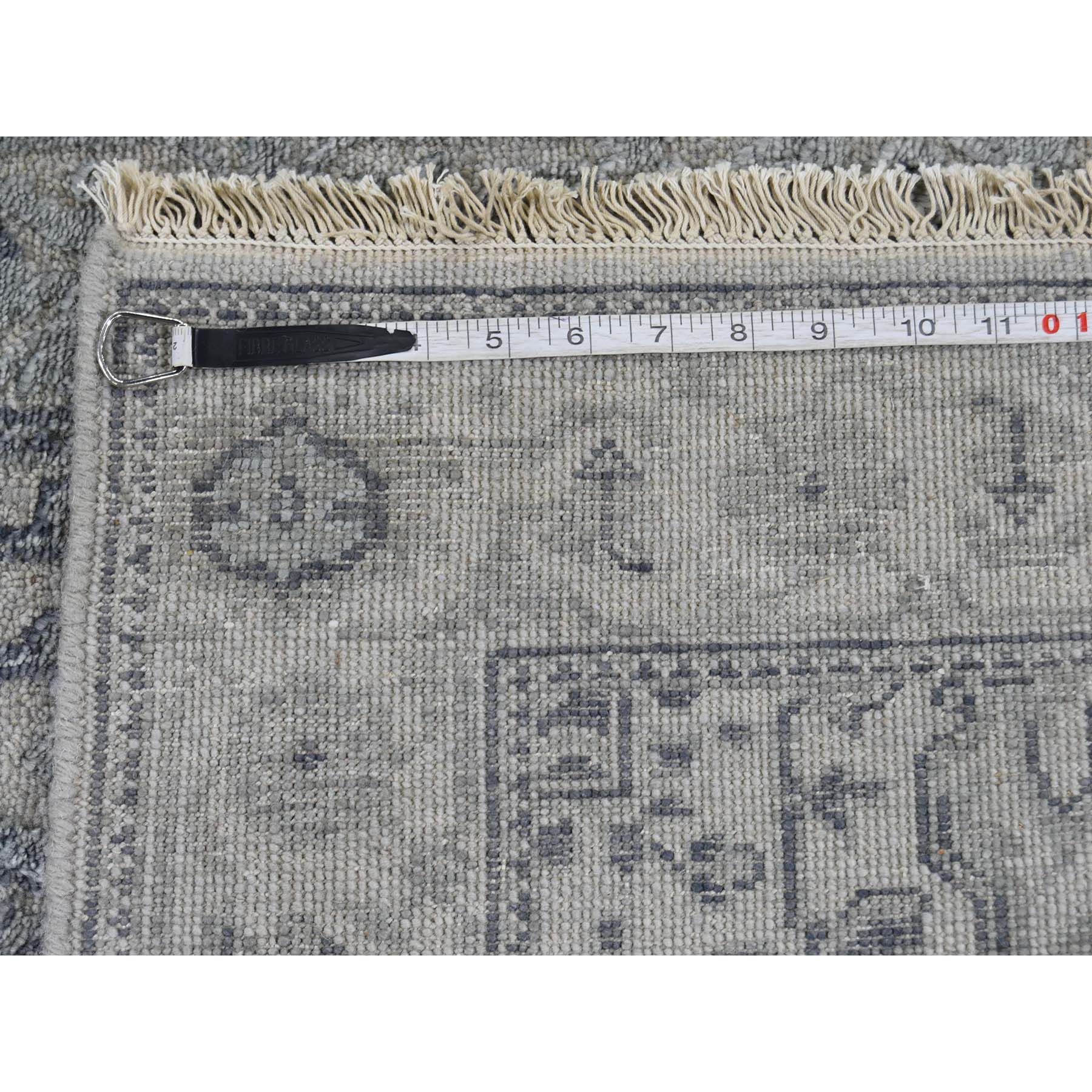 2-7 x10- Wool And Silk Heriz Design Grey Hand-Knotted Runner Oriental Rug 