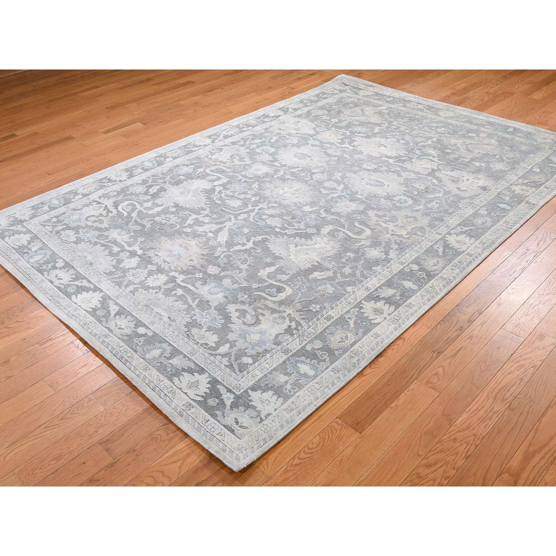 6-1 x8-9  Hand-Knotted Oushak Influence Silk Oxidized Wool Oriental Rug 