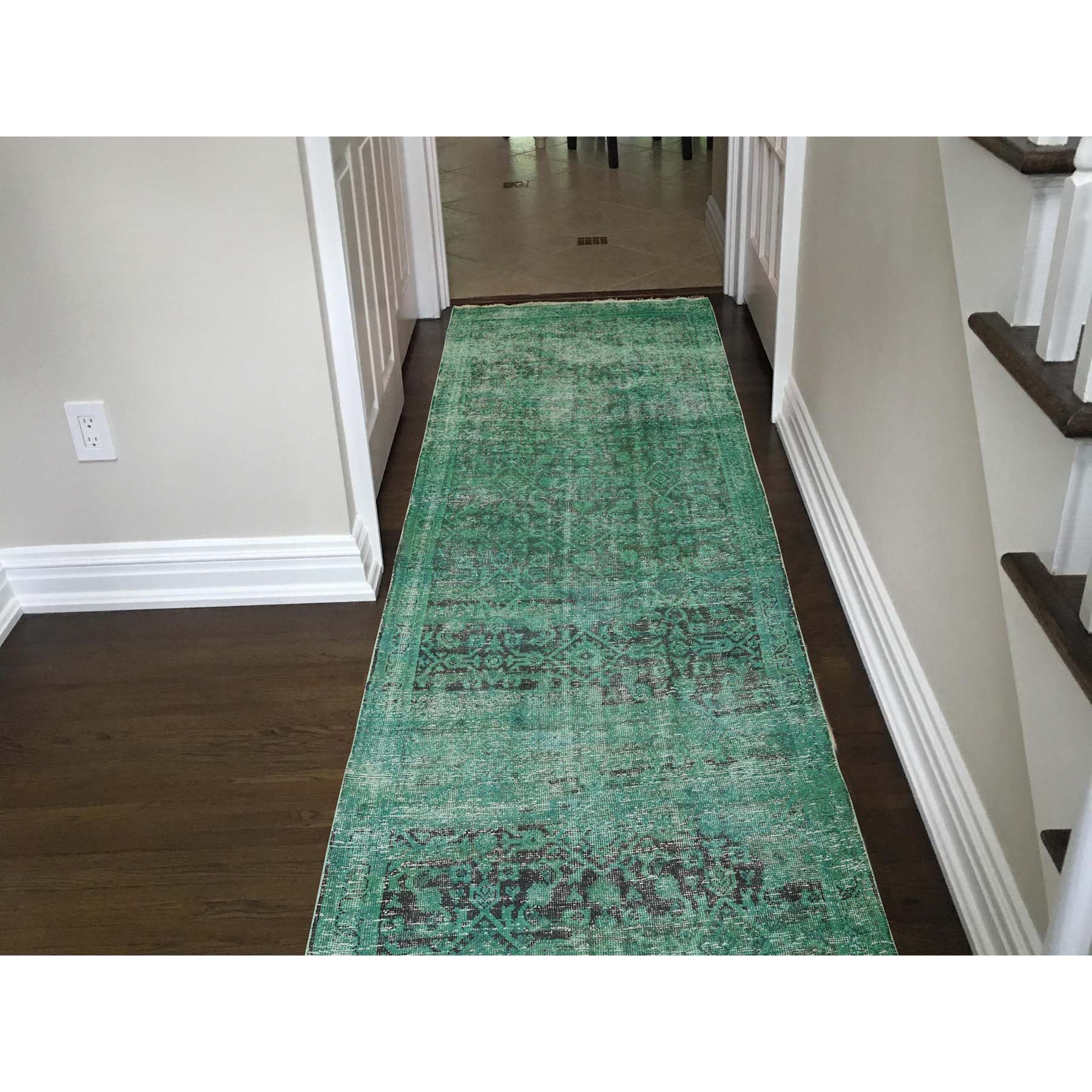 3-8 x10-1  Hamadan Persian Overdyed Hand-Knotted Pure Wool Runner Rug 