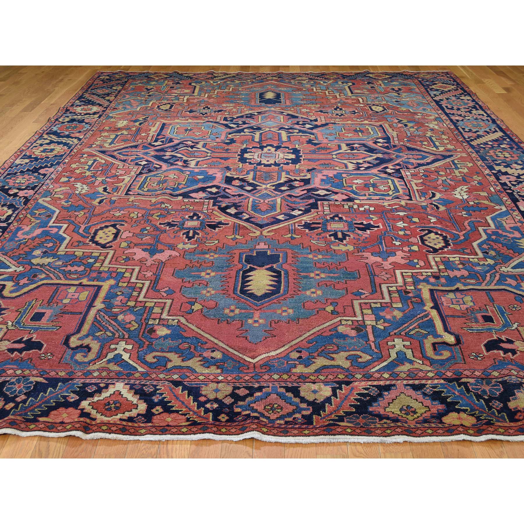 9-6 x13-4  Antique Persian Heriz Hand-Knotted Exc Condition Pure Wool Oriental Rug 