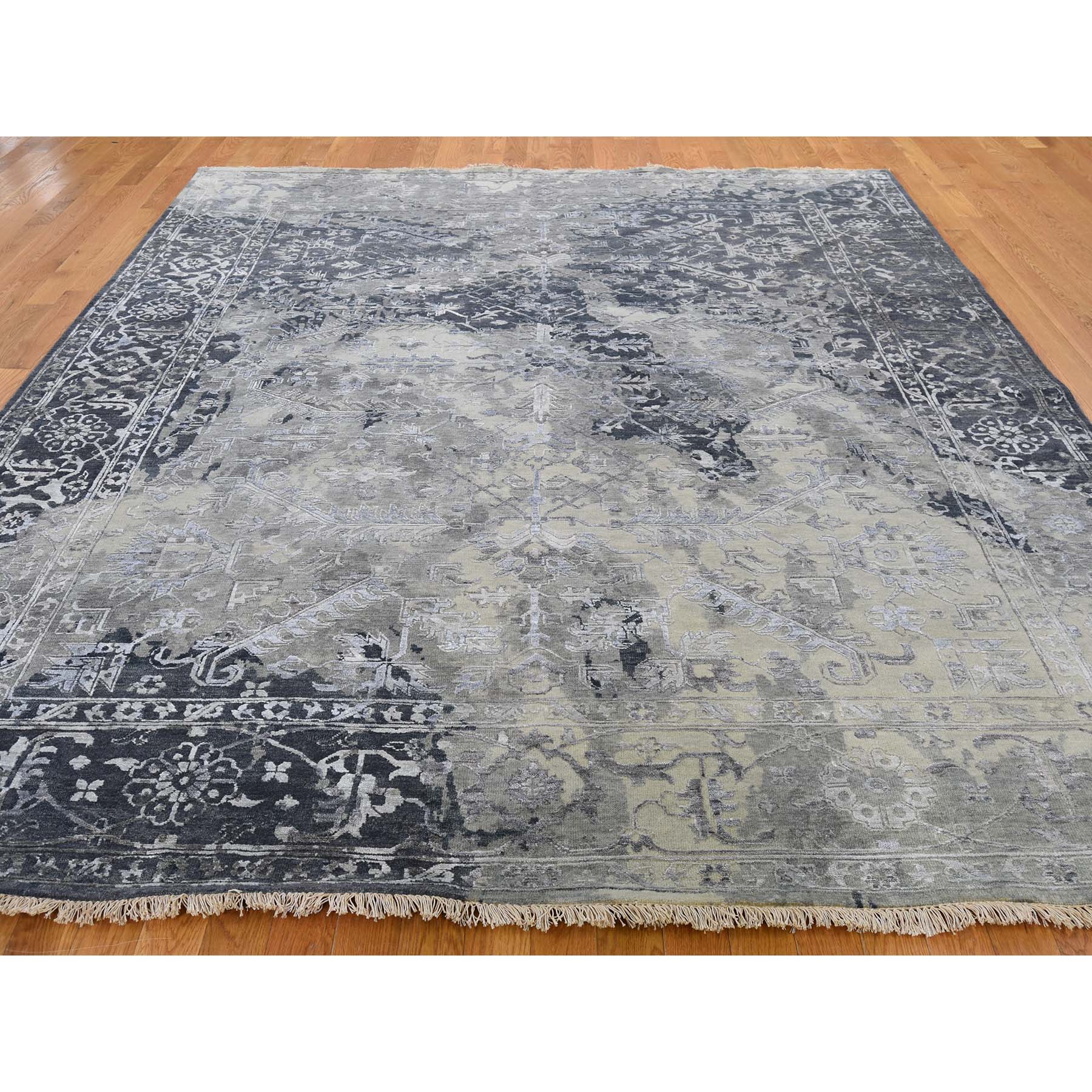 8-x10- All Over Design Broken Persian Heriz Wool And Silk Hand-Knotted Oriental Rug 