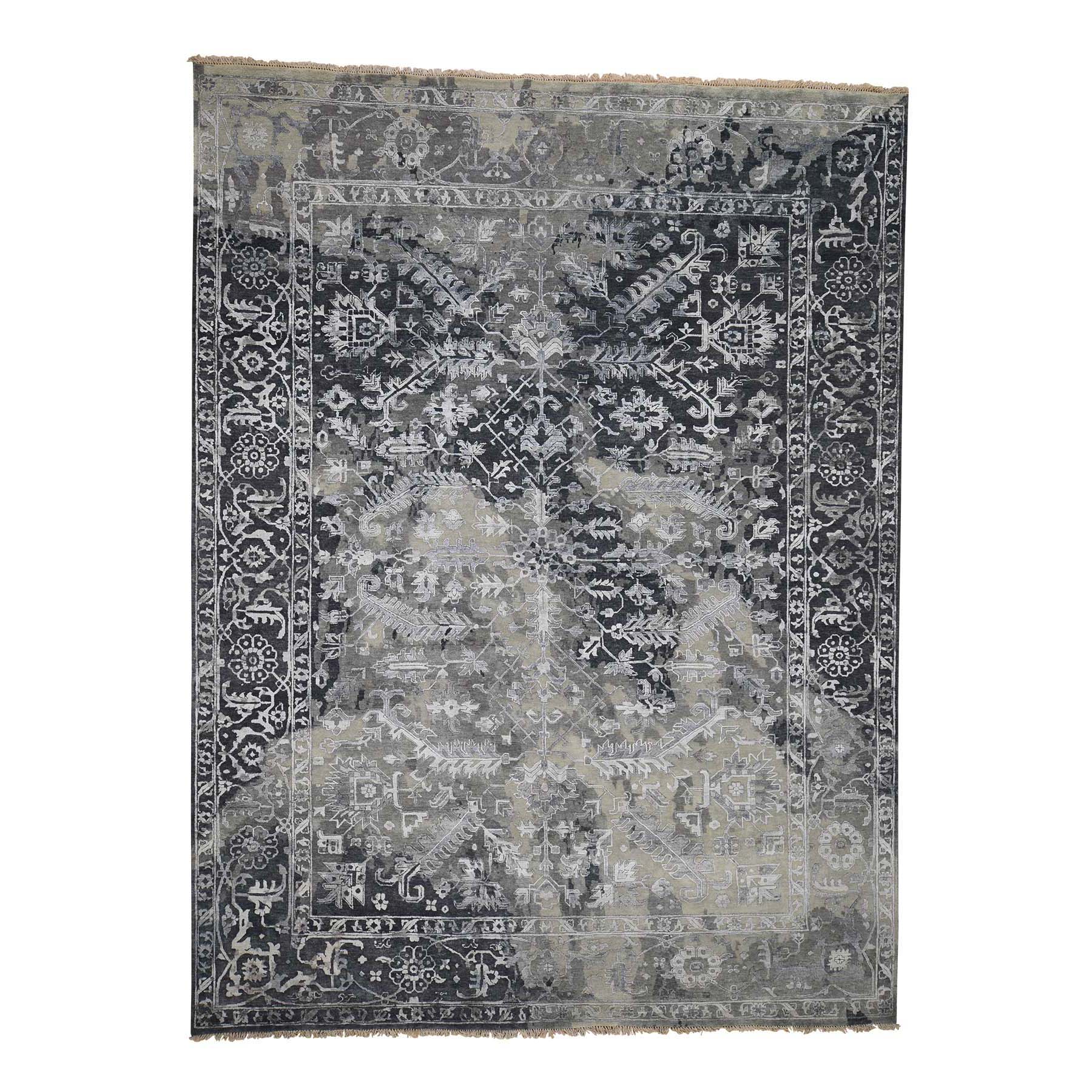 9-x11-10  All Over Design Broken Persian Heriz Wool And Silk Hand-Knotted Oriental Rug 