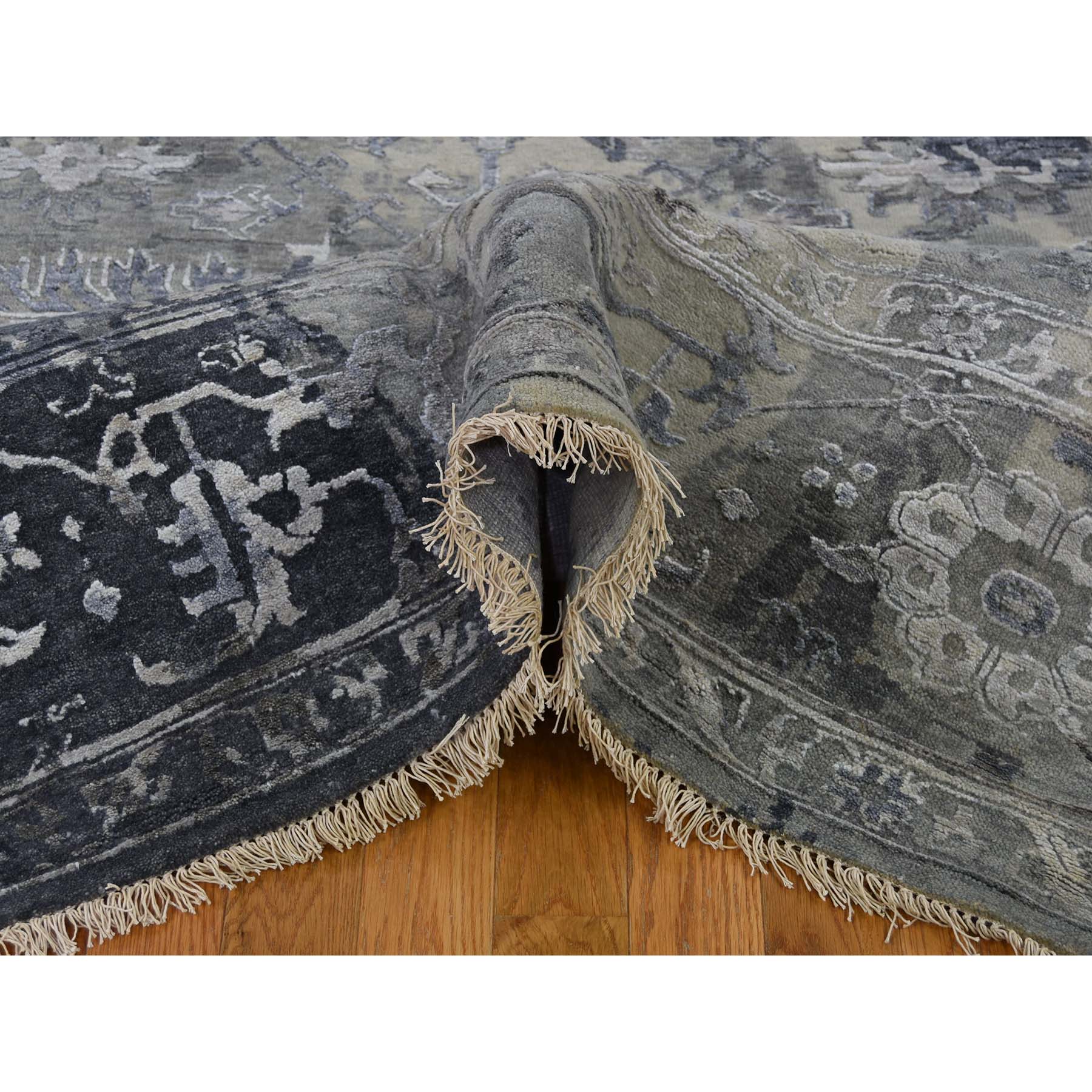 9-x11-10  All Over Design Broken Persian Heriz Wool And Silk Hand-Knotted Oriental Rug 
