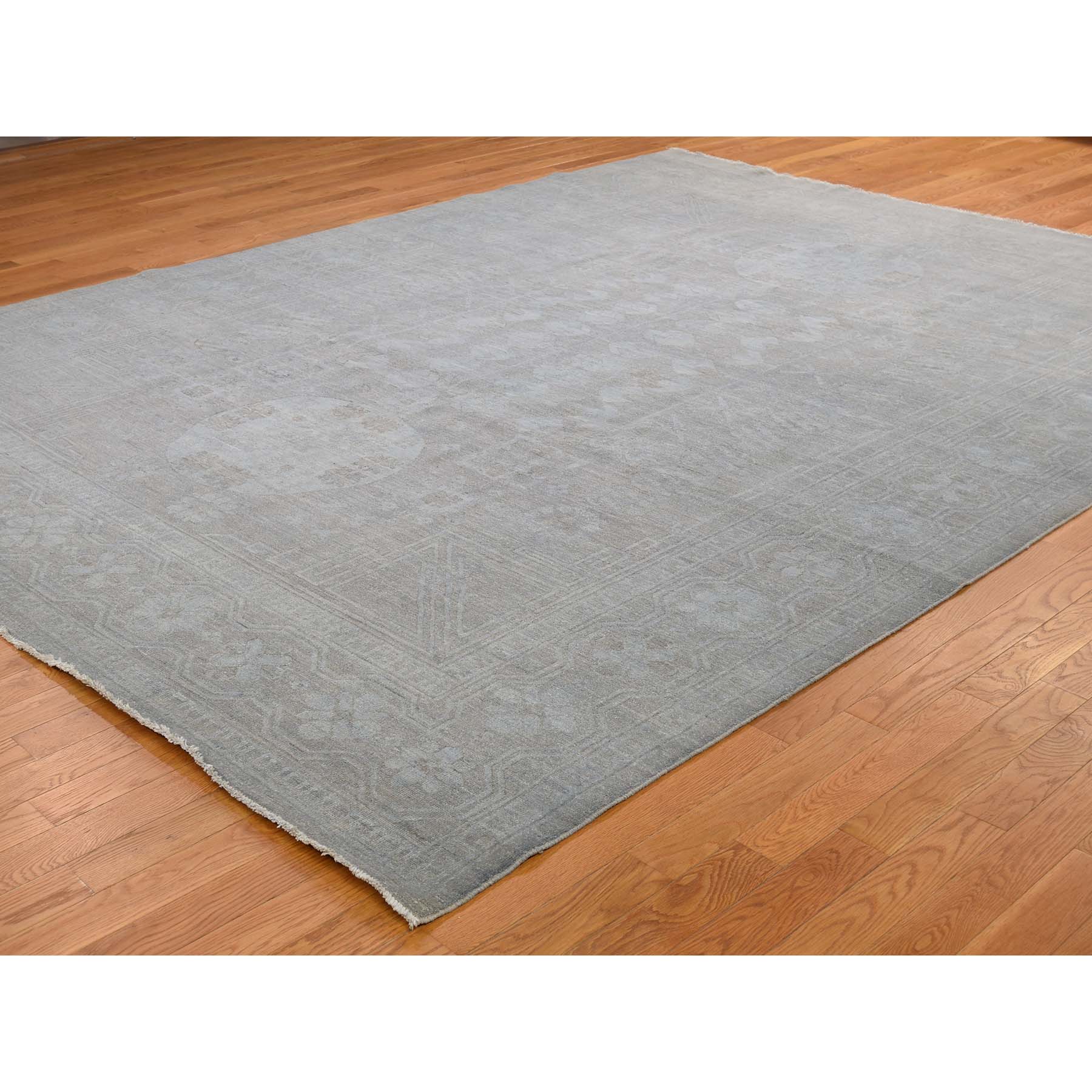 9-x11-7  Pure Wool Overdyed Silver Washed Khotan Hand-Knotted Oriental Rug 