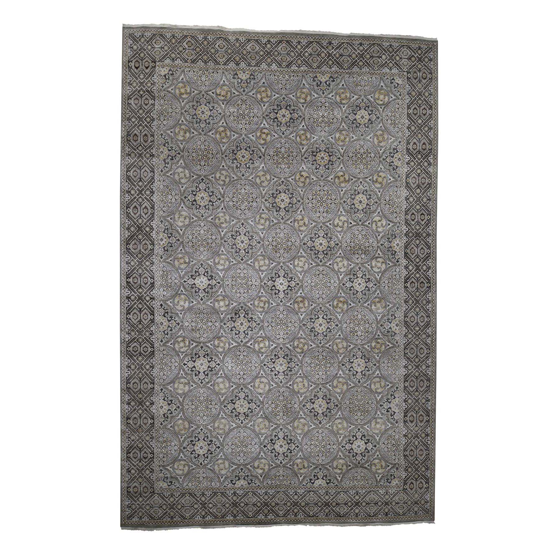12-x18-6  Mughal Inspired Medallions Textured Wool and Silk Oversize Hand-Knotted Oriental Rug 