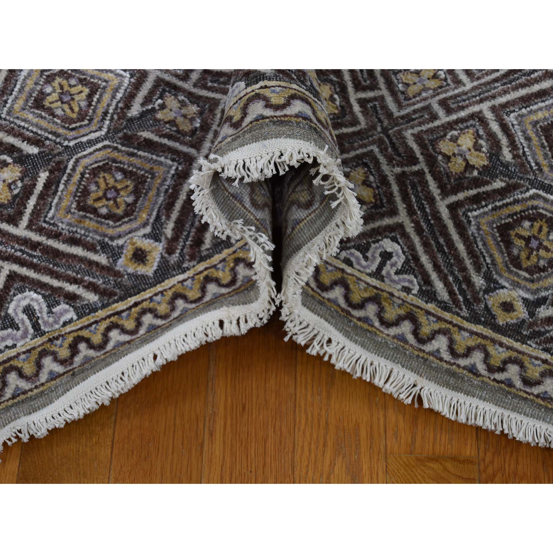 12-x18-6  Mughal Inspired Medallions Textured Wool and Silk Oversize Hand-Knotted Oriental Rug 