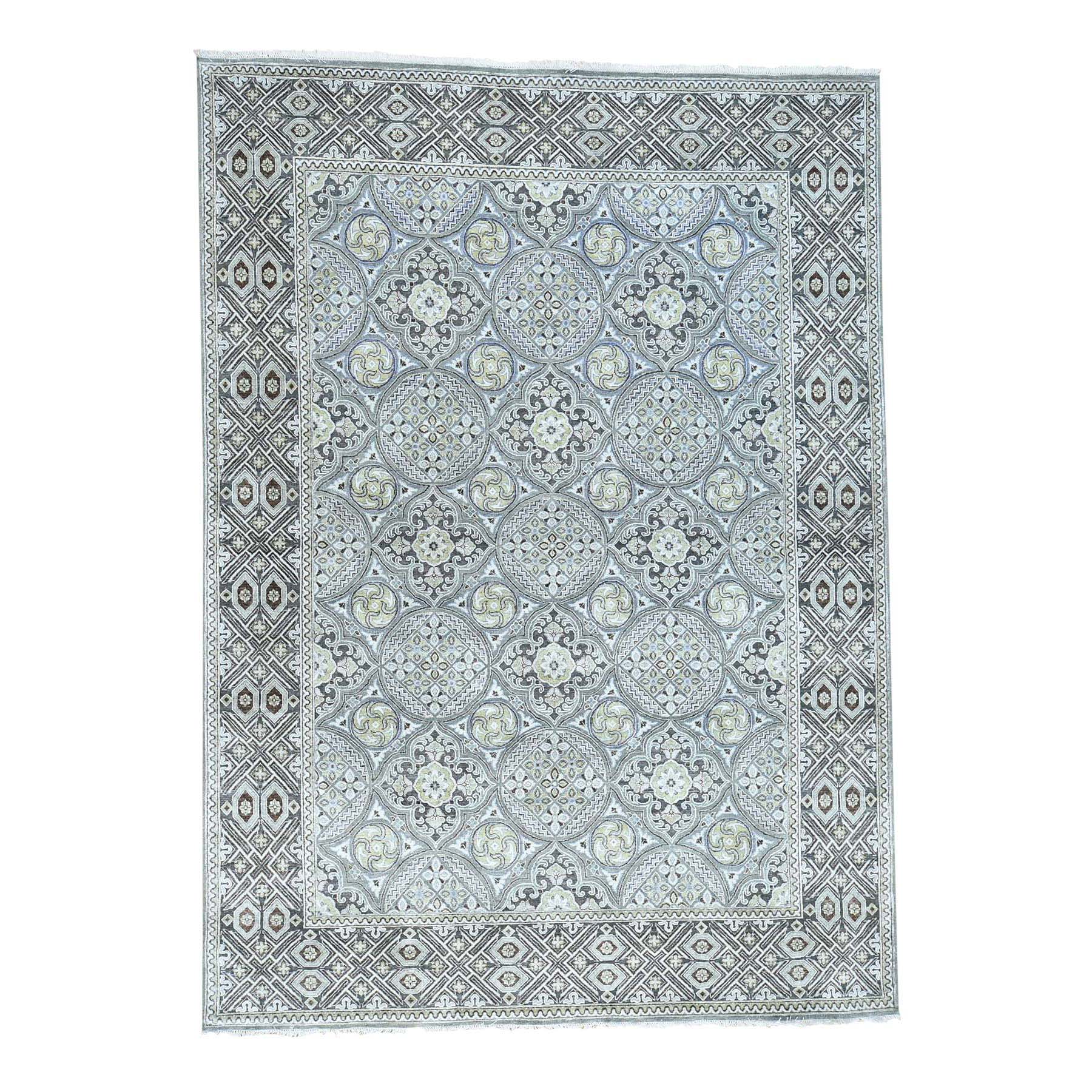 10'1"X14'4" Mughal Inspired Medallions Textured Wool And Silk Hand-Knotted Oriental Rug moadb079