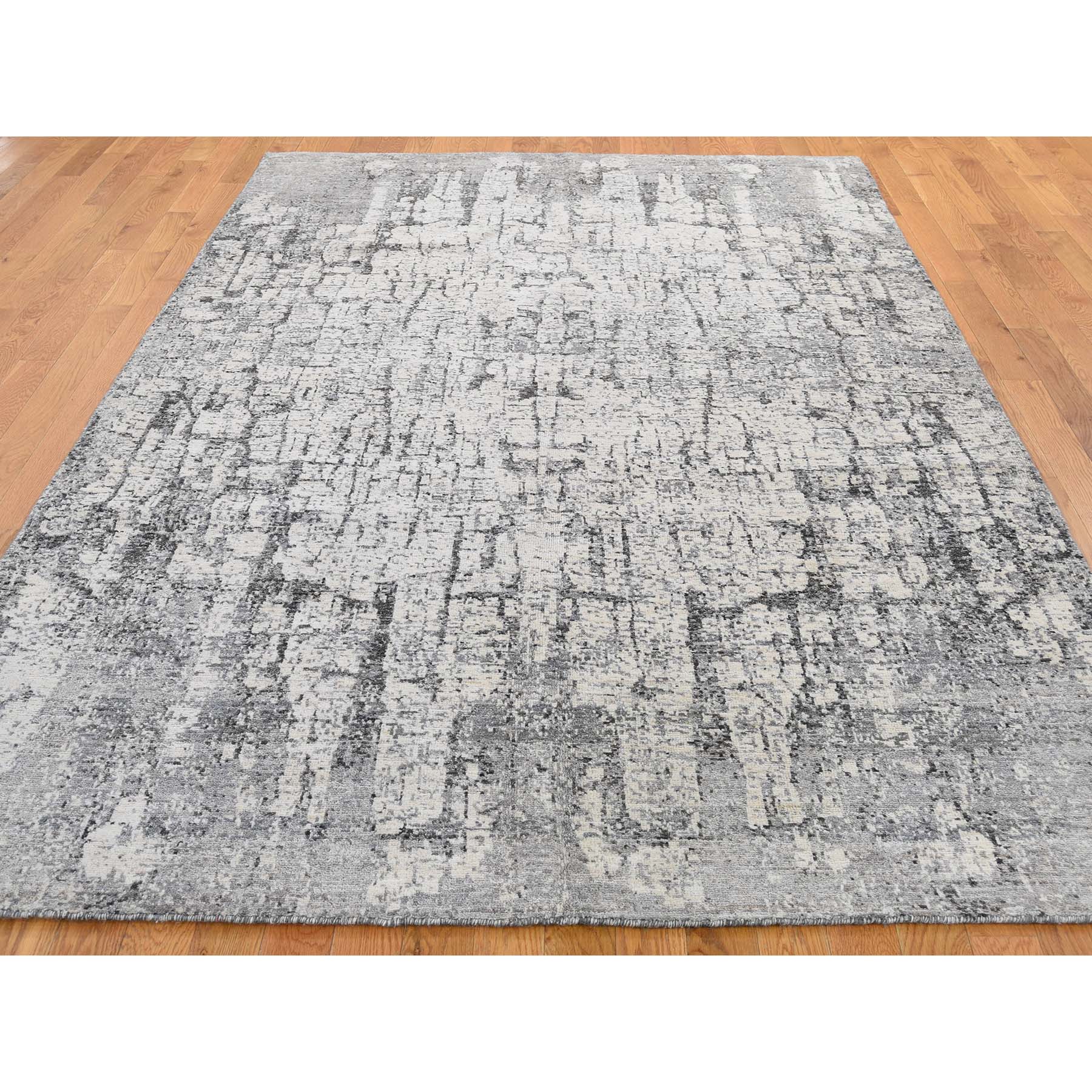 6-x9- Abstract Hand-Knotted Hi-Lo Pile THE TREE BARK Soft Wool Oriental Rug 
