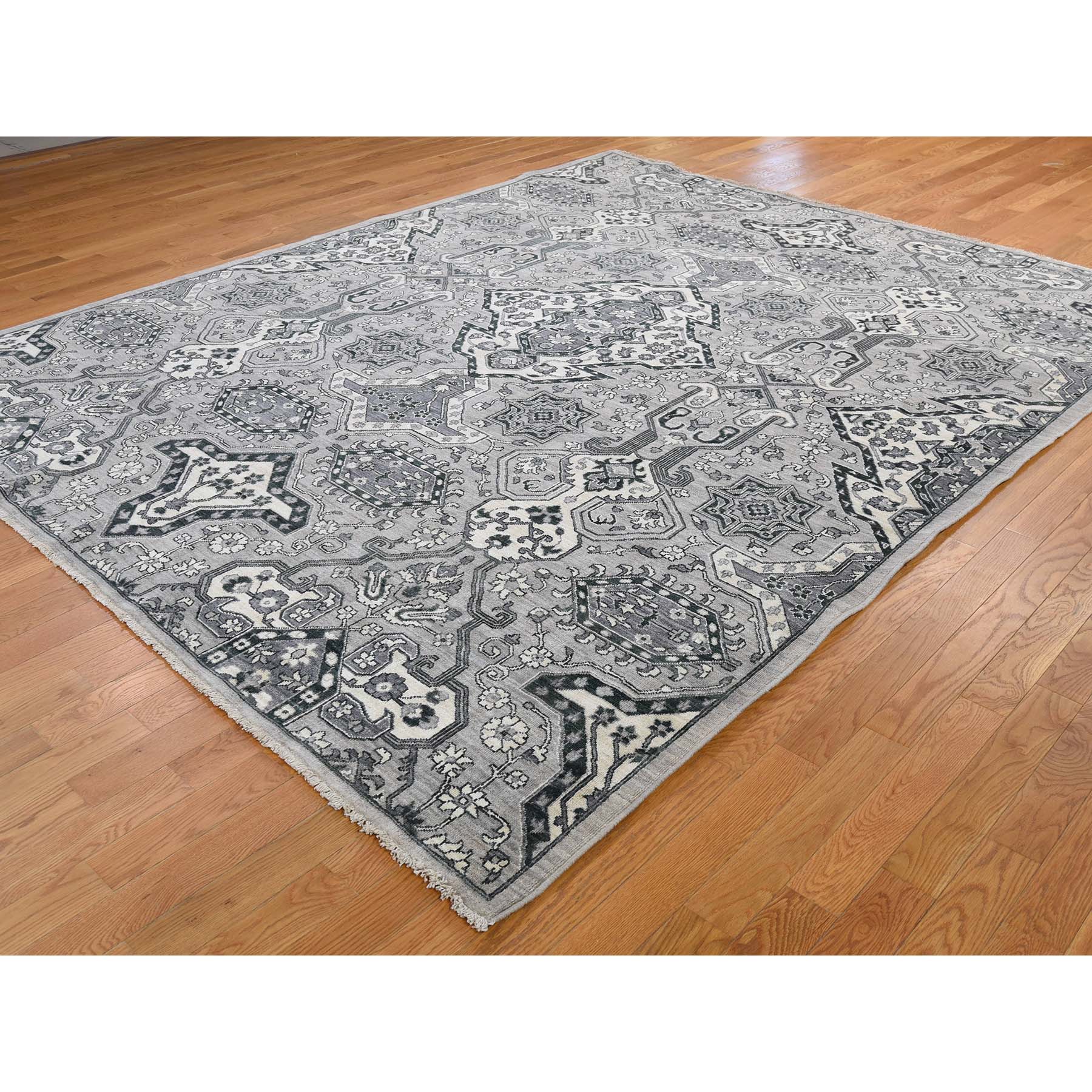8-4 x10-6  Oushak Influence Design Silver & Grey Pure Wool Hand-Knotted Oriental Rug 