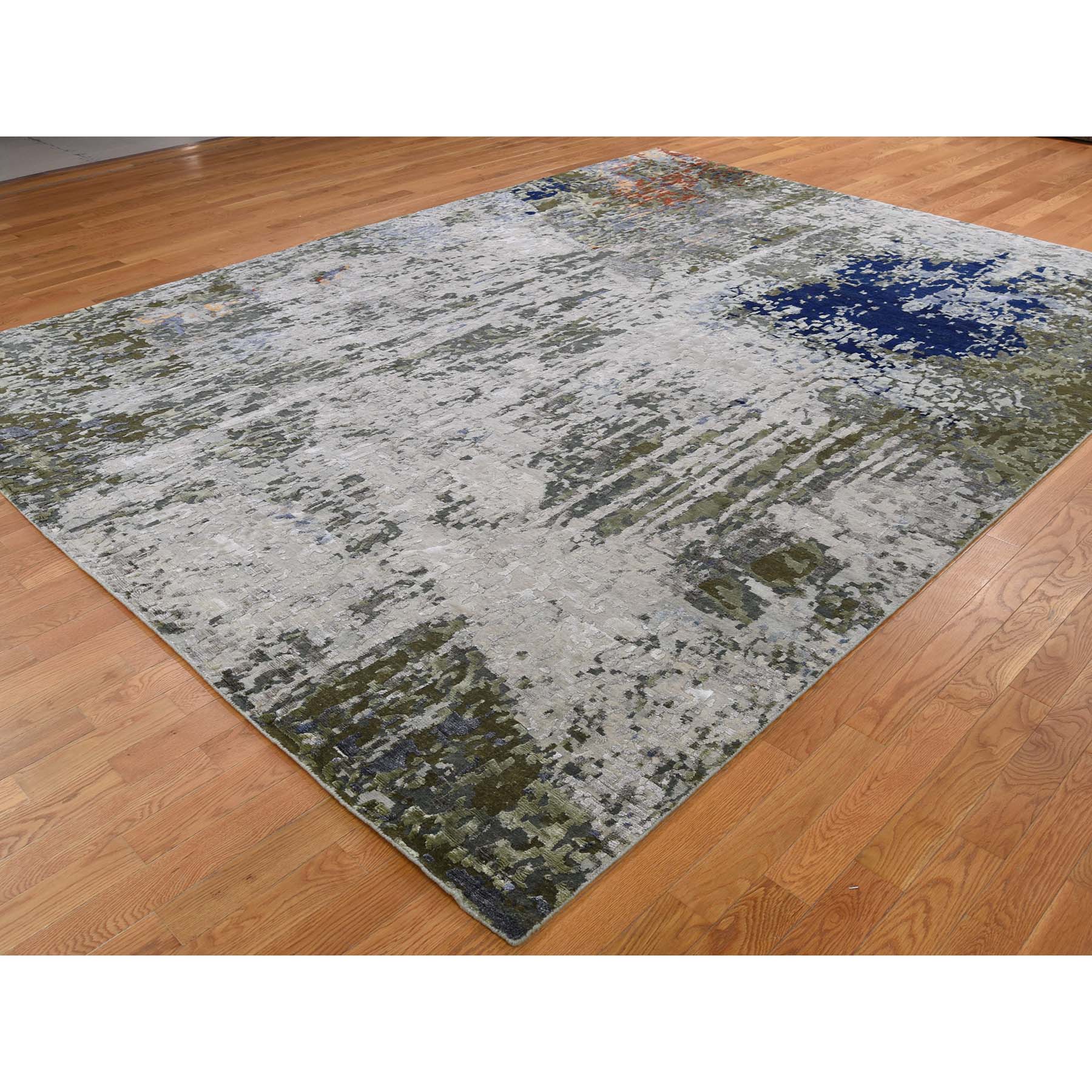9-x11-9  Hi-Low Pile Modern Abstract Design Wool and Silk Hand Knotted Rug 